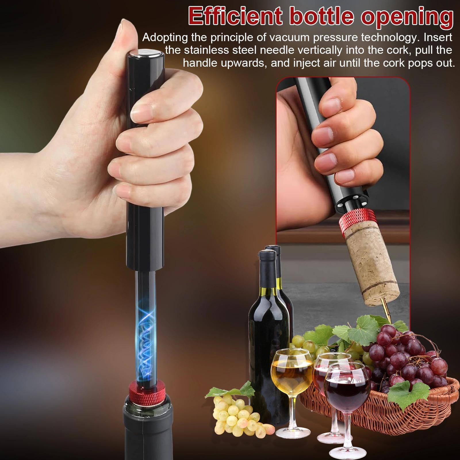 DEANKEJI Abridor de Vino Aire Comprimido, Portátil Sacacorchos Profesional, Creativo Saca Corchos Neumatico, Abridor de Botellas Aire a Presión, para Hogar, Bar, Boda