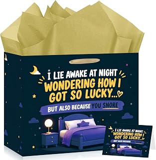 Funny Anniversary Party Gift Bag with Tissue Paper and Card Decorations | Snoring Humorous Happy Anniversary Wrapping Paper Sarcastic Cute Love Couple Gift for Him Her Women Men Birthday Party Decor