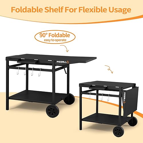 Vista 12 de PIZZELLO Carrito de mesa para parrilla al aire libre de 35 x 22 pulgadas, soporte para horno de pizza plegable de doble estante, carrito