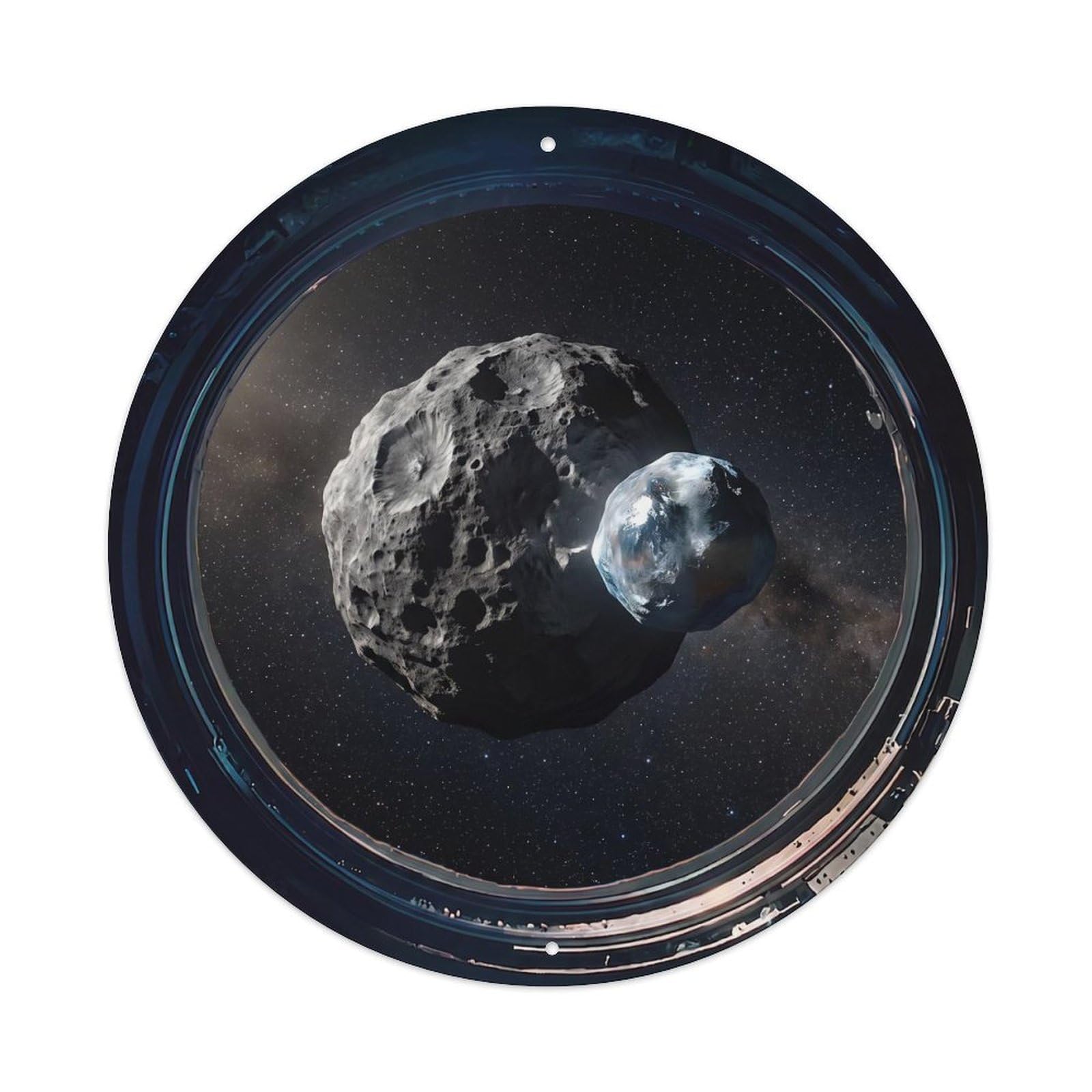 Binary Asteroid System Porthole View Metal Tin Sign