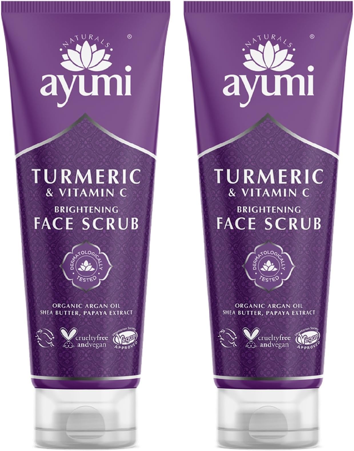 Ayumi Turmeric Brightening Face Scrub | Ideal Scrub with Vitamin C for Dull Skin | Exfoliating Face Scrub with Papaya Extract | Hydrating Scrub with Avocado & Argan Oil for Dehydrated Skin |2 x 125ML