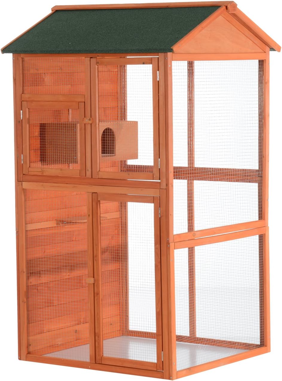 PawHut 71" Extra Large Wooden Outdoor Aviary Flight Bird Cage with Nesting Box