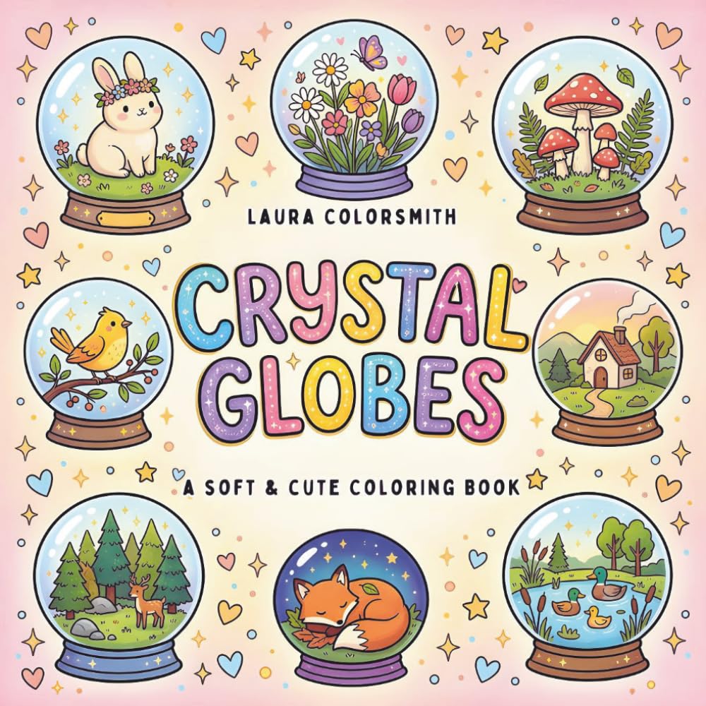 Crystal Globes - A Soft & Cute Coloring Book: Enchanting Crystal Globes Filled with Whimsical Worlds, Cute Scenes, and Mindful Coloring Moments (Relaxation Coloring Book)