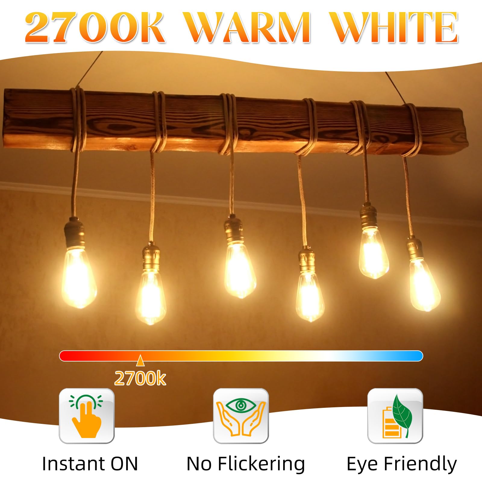 GvvooHome Bombillas Edison, bombilla LED E26 equivalente a 60 W, no regulable, 2700 K blanco cálido, bombillas vintage ST58, CRI 90+, base media E26, vidrio transparente, paquete de 6