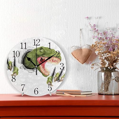 Miniatura 2 de senya Reloj de pared verde dinosaurio silencioso sin tictac operado redondo fácil de leer en casa oficina escuela reloj