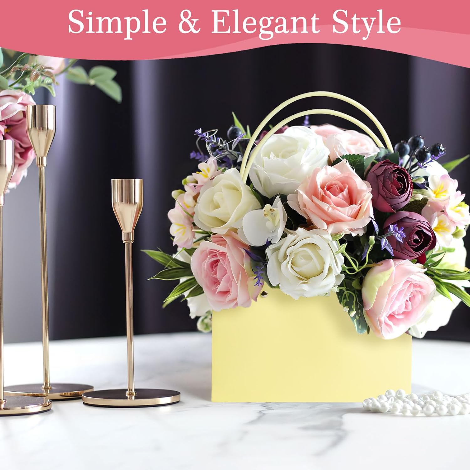 Paper Flower Gift Bags with 40pcs Wrapping Paper, 20pcs Gift Bag Flower with Handles, Mother's Day Flower Bags for Bouquets Flower Gift Boxes for Arrangements Wedding Valentine's Thanksgiving