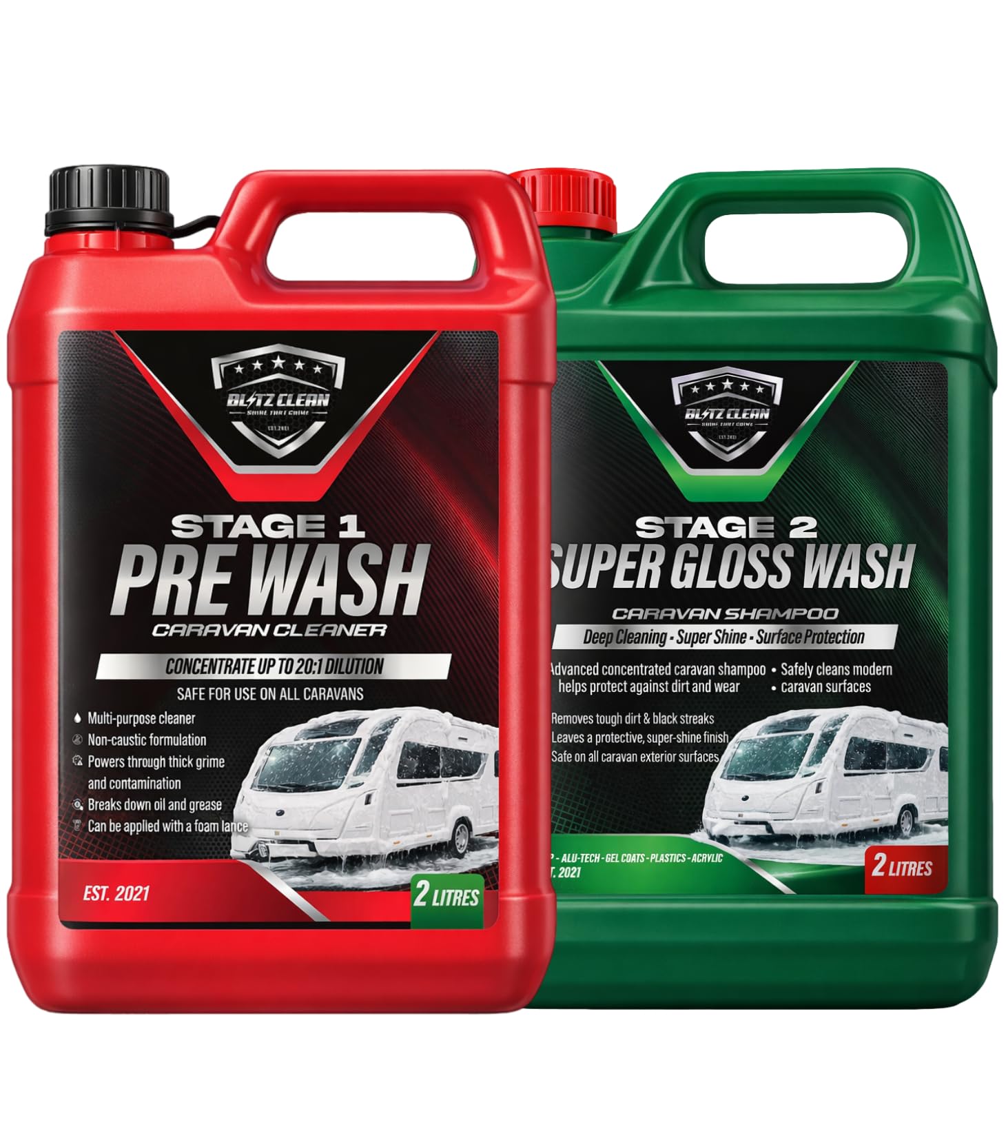 Concentrated Caravan Cleaning Kit with Pump Handheld Sprayer – Stage 1 Pre Wash Cleaner & Stage 2 Super Carnauba Wax Shampoo, Exterior Cleaning for Caravans & Motorhomes(2L Stage 1/Stage 2 + Sprayer) — view 5