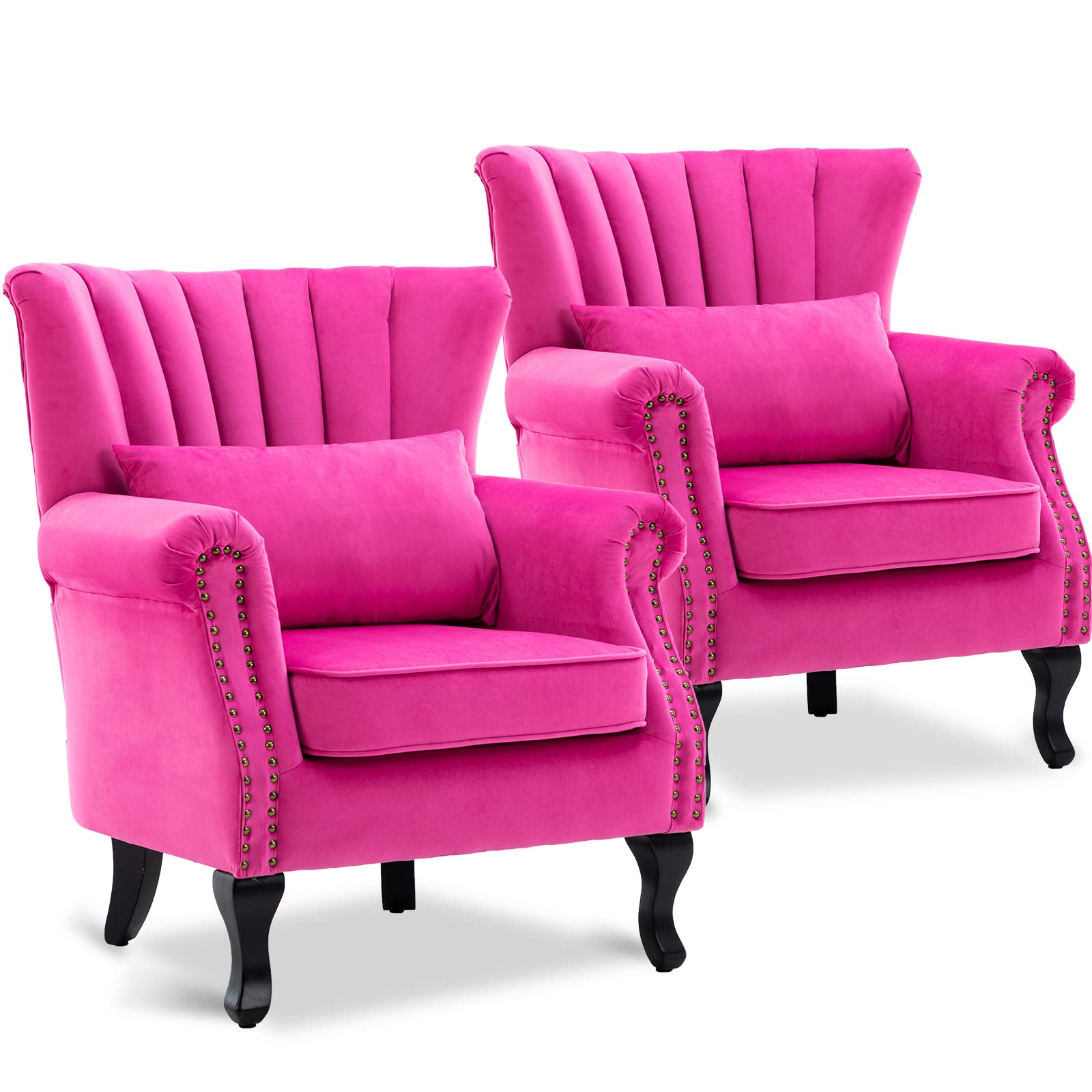 LZAREAL Accent Reading Arm Chairs Set of 2 Midcentury Modern Comfy Corner Sofa Chair, Wingback Waiting Room Club Chair with Tufted Back for Living