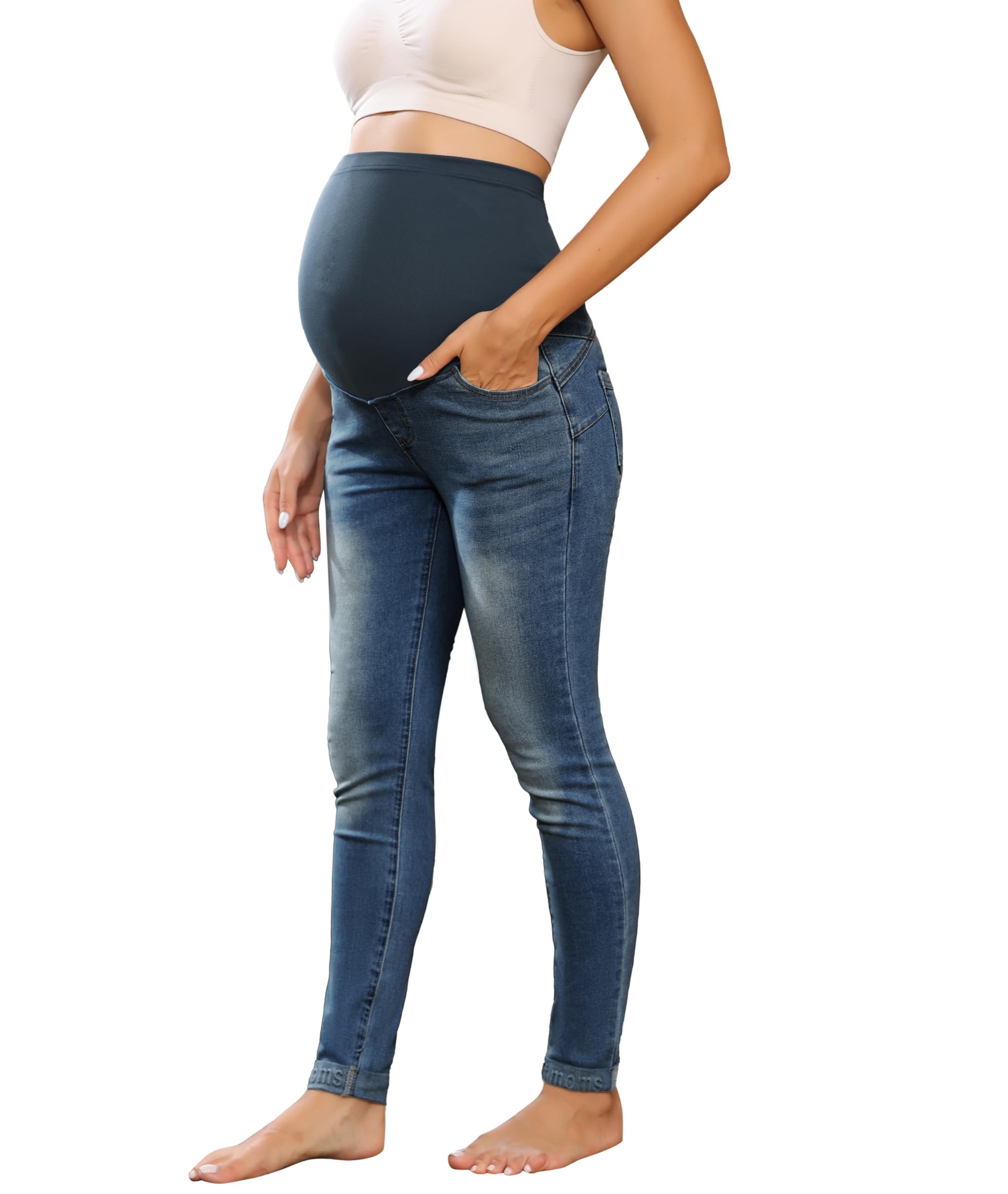 Maacie Umstandshosen Lange Elastisch Jeans für Schwangerschaft Bequem Jeans Frühling Sommer