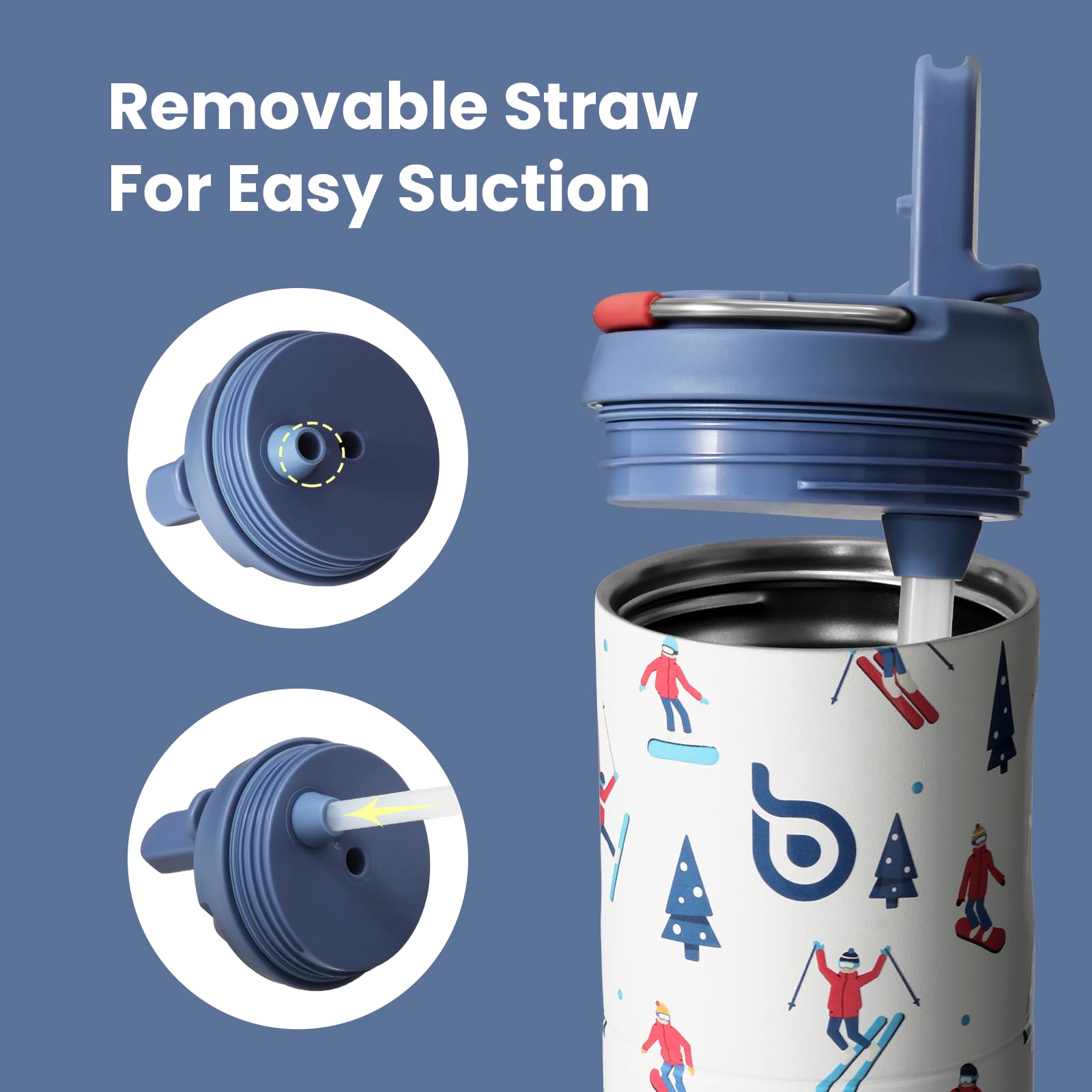 Insulated Water Bottle 700ml(24oz) with Straw, Lid, and Handle - Stainless Steel Sports Travel Gym Bottle for Men and Women (Skiing) - Image 4