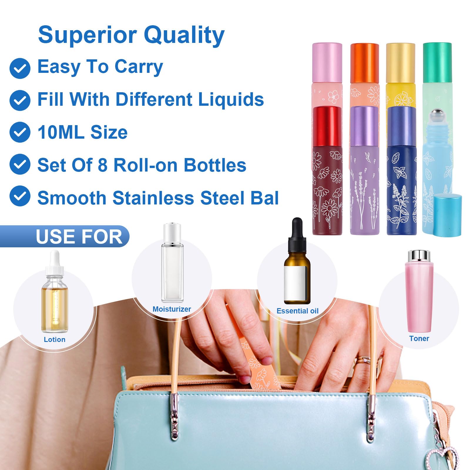 15 Bottiglie Roll-On Vetro 10ml - Con Sfera Acciaio Per Oli Essenziali E Profumi - Foto 3