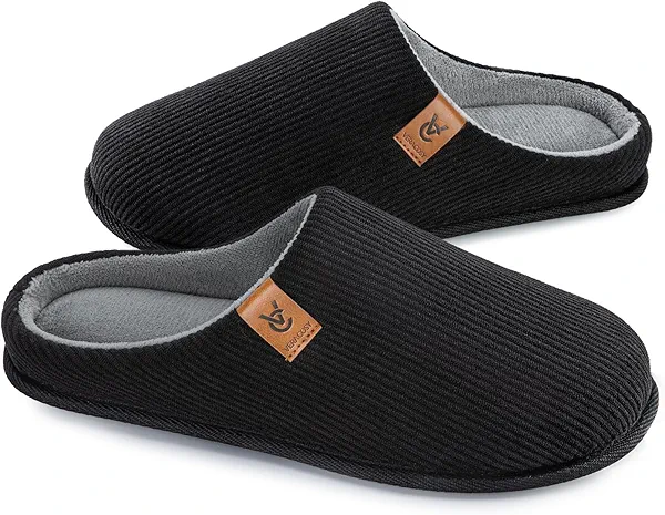 VeraCosy Men's Cozy Slip-on Slippers Corduroy Memory Foam Indoor House Shoes