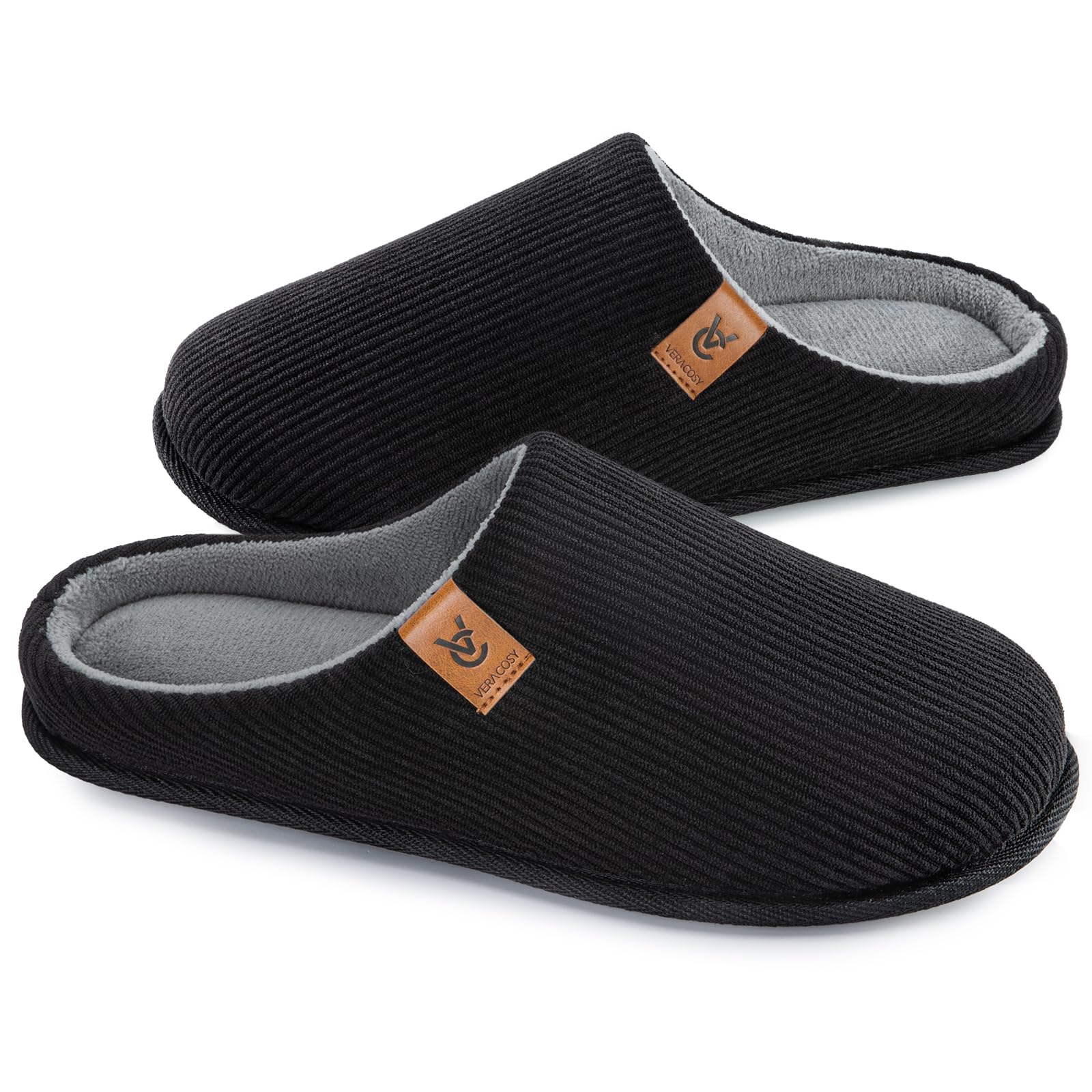 Veracosy Mens Cozy Slip On Slippers Corduroy Memory Foam Indoor - Main Image