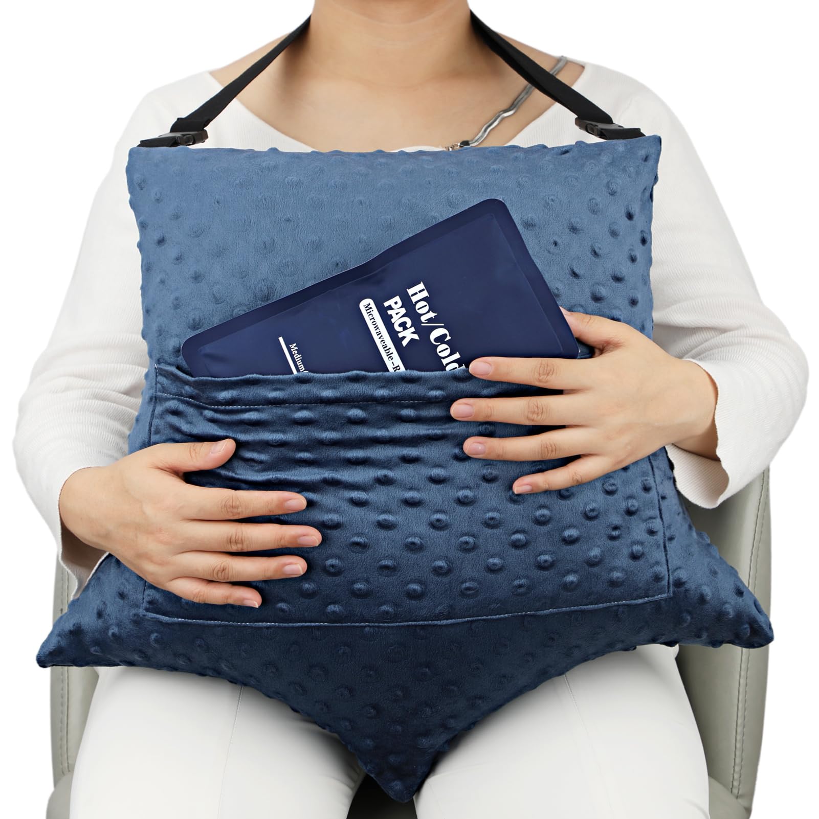 Hysterectomy Pillow Post Surgery with Straps Abdominal Surgery Pillow, Star Shape Hysterectomy Recovery Pillow Must Have Stomach Tummy Tuck Belly Cushion, Minky Dot Denim Blue