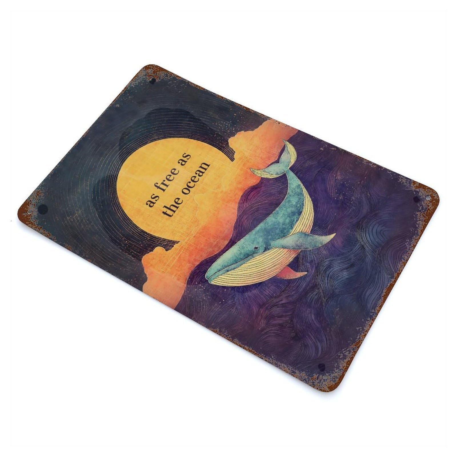 Whale And Sunset Rusty Metal Tin Sign 11.8"x7.9", Rustic Home Decor for Living Room, Hallway And Home Decor