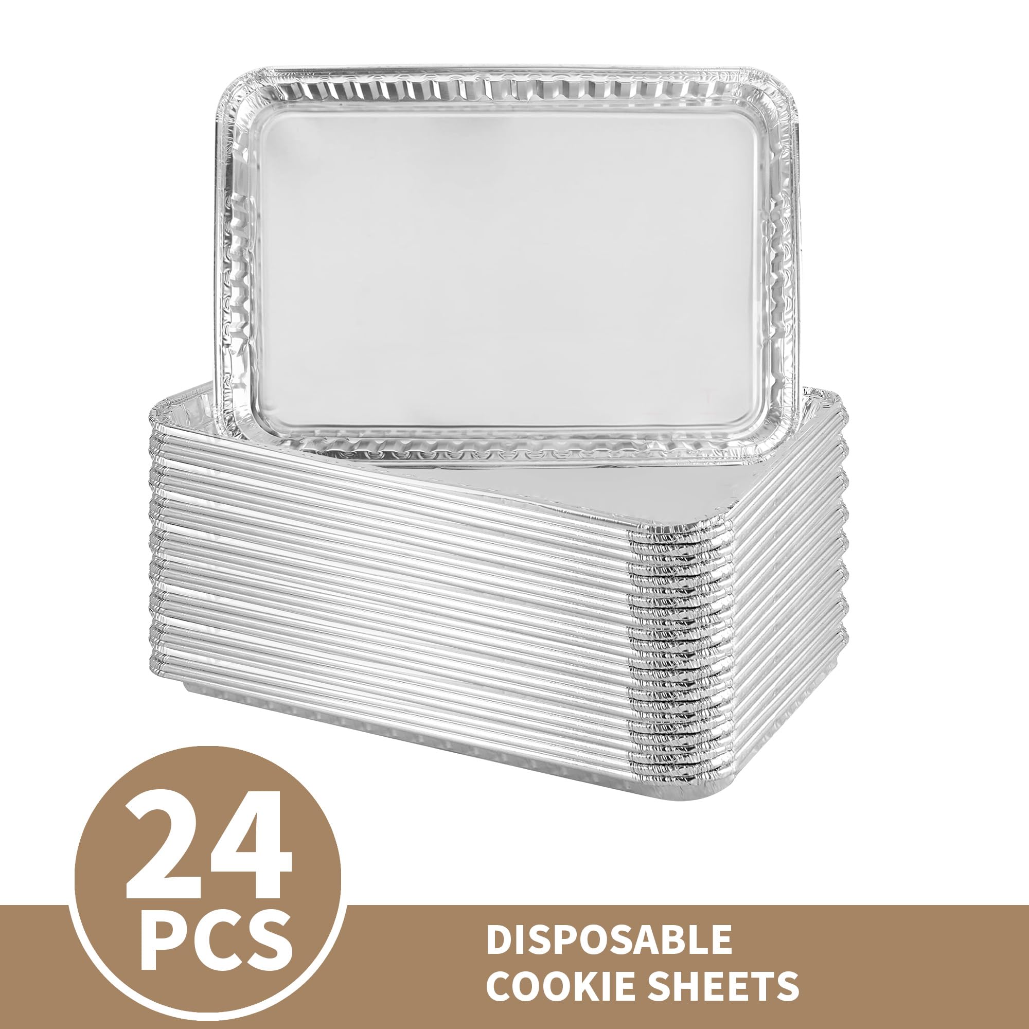 Paquete de 24 bandejas desechables de aluminio para hornear y asar de 16 x 11 pulgadas, sartenes desechables de papel de aluminio para hornear brownies, cocinar finas, pasteles