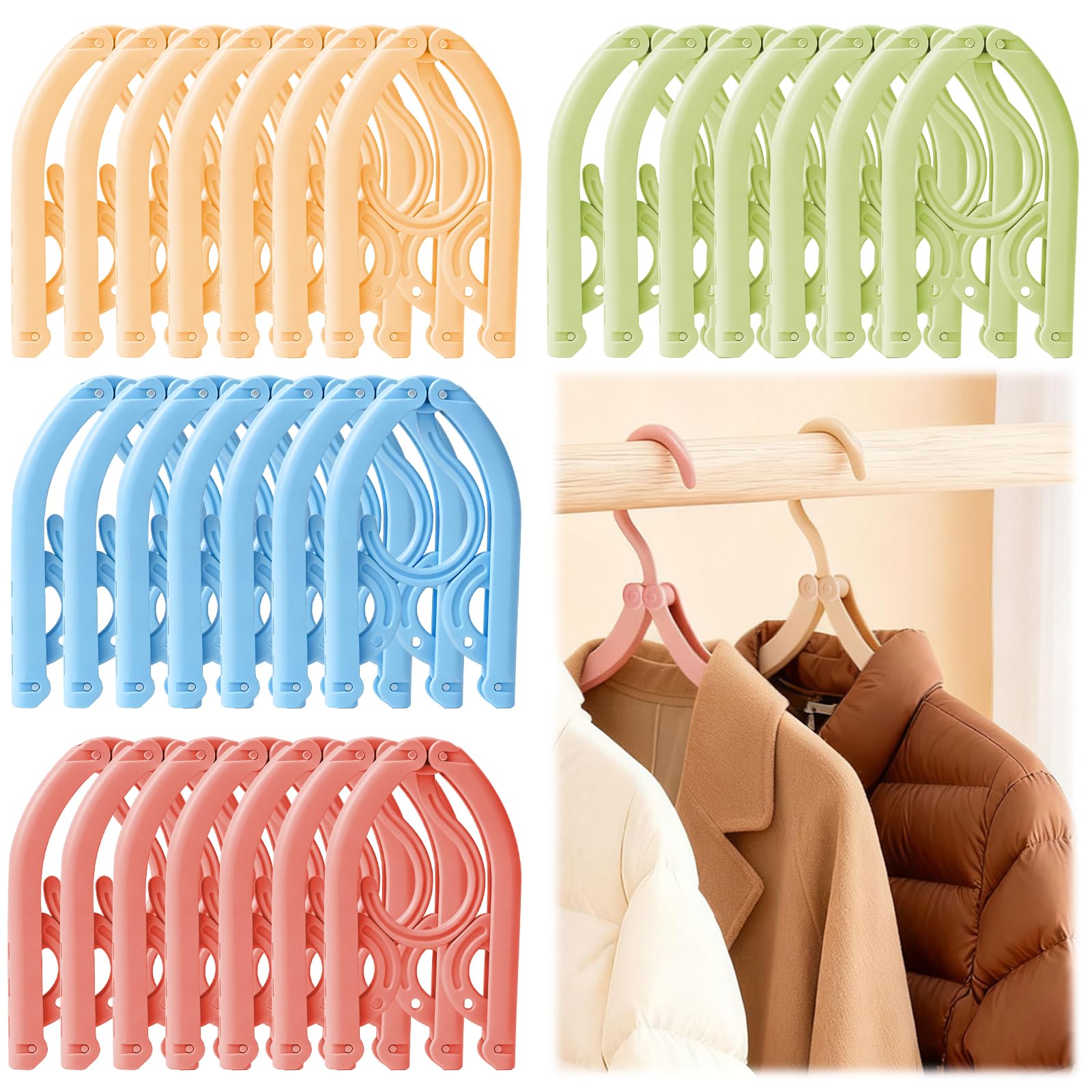 28Pcs Folding Clothes Hangers, 4 Colors Portable Travel Hangers, Travel Hangers Foldable Lightweight, Folding Coat Hangers for Travelling for Travelling Home Hotel Camping Outdoor & Vacation Use