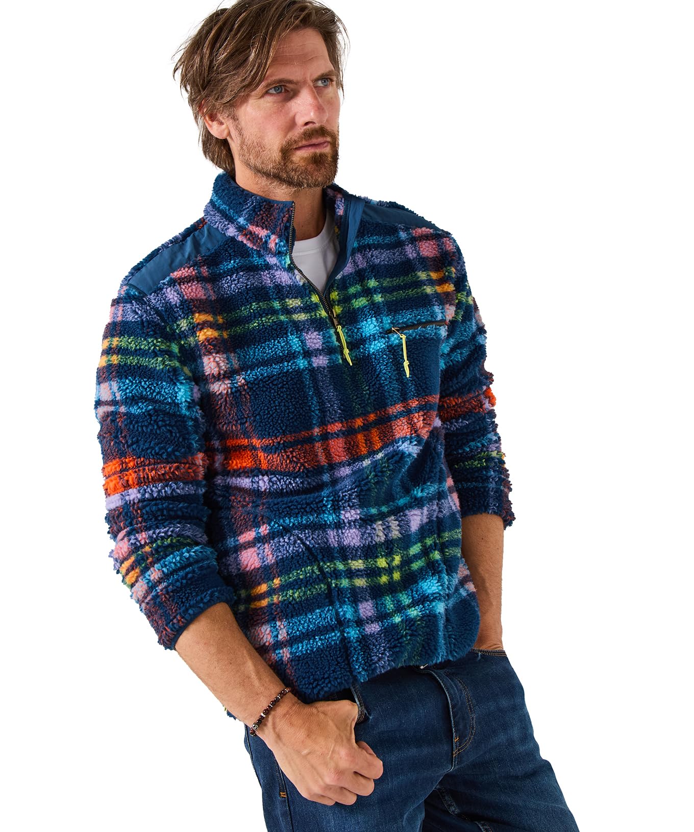 Joe Browns Men's Fleece Check Funnel Neck top Henley Shirt, Navy, S