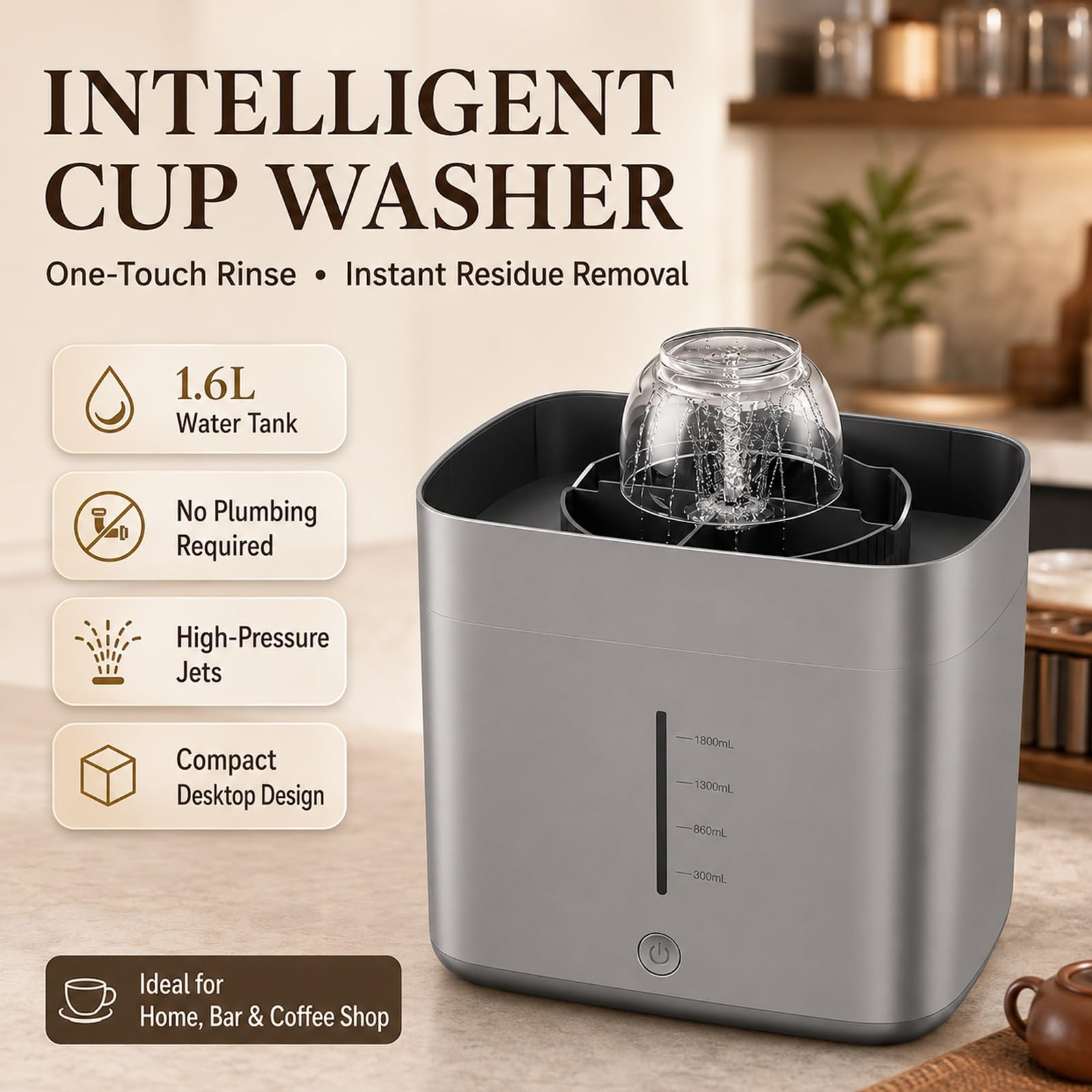 Lavabicchieri E Lavatazze Elettrico, Lavabottiglie Automatico Da Banco Con Serbatoio Da 1,6 L, Getti Ad Alta Pressione per Tazze Con Diametro Di 3-10 Cm, Pulitore Portatile per Bottiglie