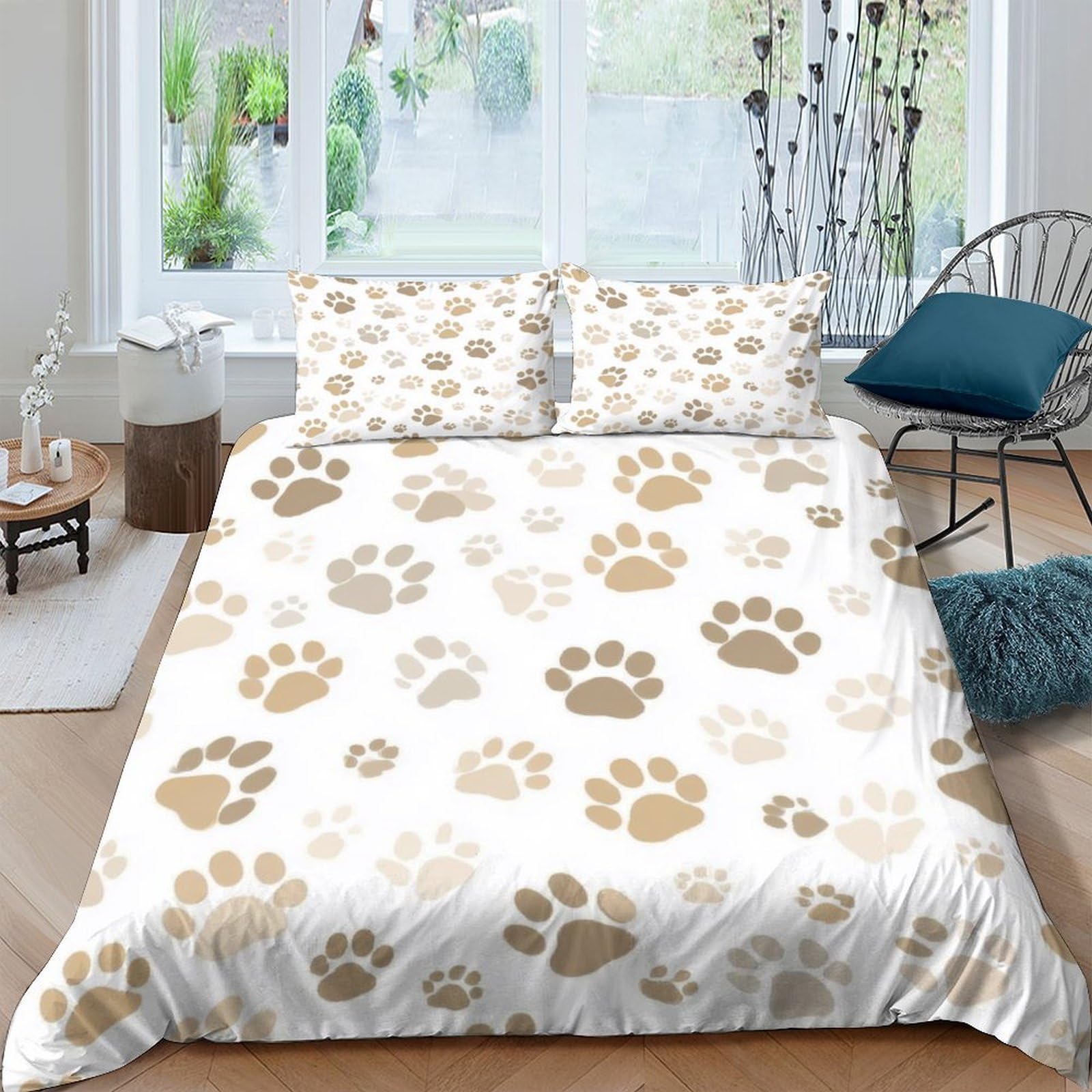 Ctjqhvkz Style-1 3D Printed Brown Paw Pattern Fitted Sheet Microfiber Soft Non-Slip Mattress Cover For Bedroom Guest Room Easy Care Decor, Animal Theme Single（135X200cm）