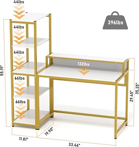 Miniatura 3 de Teraves Escritorio para computadora con estantes de 5 niveles, escritorio reversible con almacenamiento de 33 pulgadas, mesa de estudio para oficina