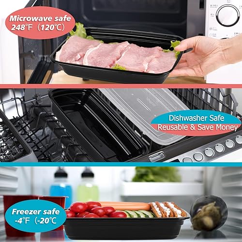 Miniatura 10 de Pequeños recipientes de preparación de comidas, 12 onzas paquete de 50  Mini recipientes individuales de 1 compartimento para preparación de comidas