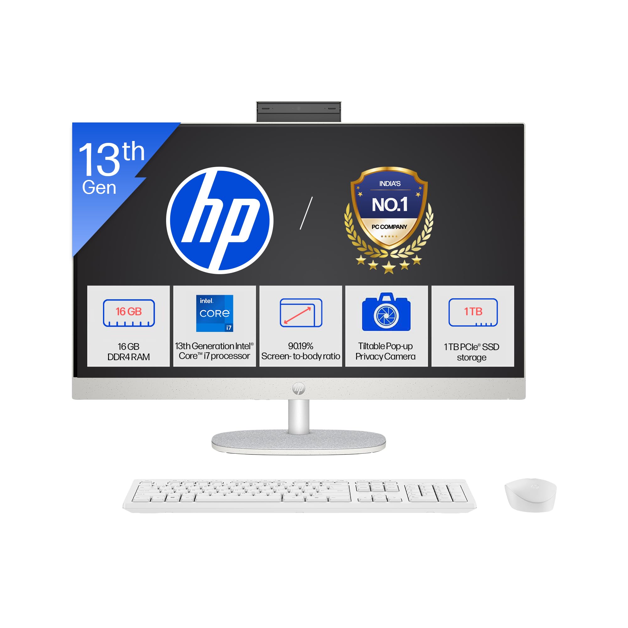 HP All-in-One, 13th Gen Intel Core i7-1355U (16GB DDR4, 1TB SSD) IPS, Three-Sided, Micro-Edge, Anti-Glare, FHD, 27''(68.6 cm), Win 11 Home, Office 24, 6.72kg, FHD Camera, 27-cr0406in