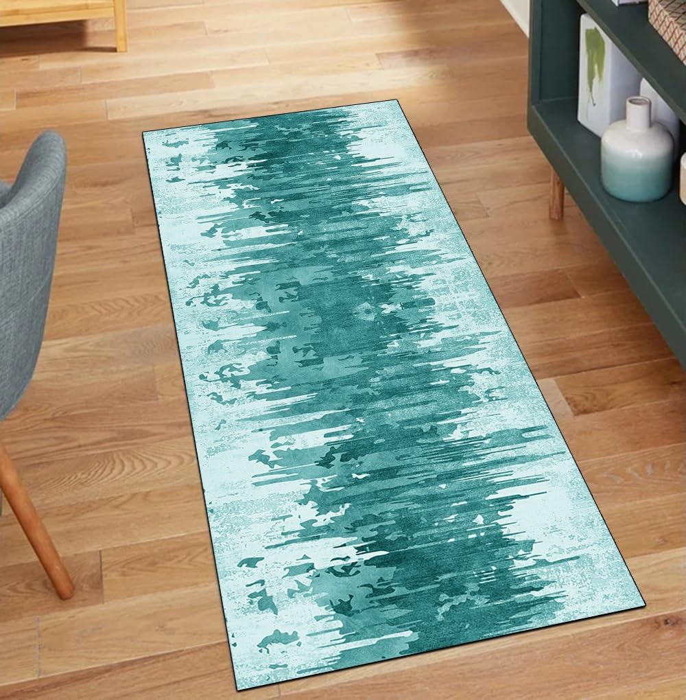 Alfombra de cocina antideslizante y lavable formato largo de 3 metros color cian