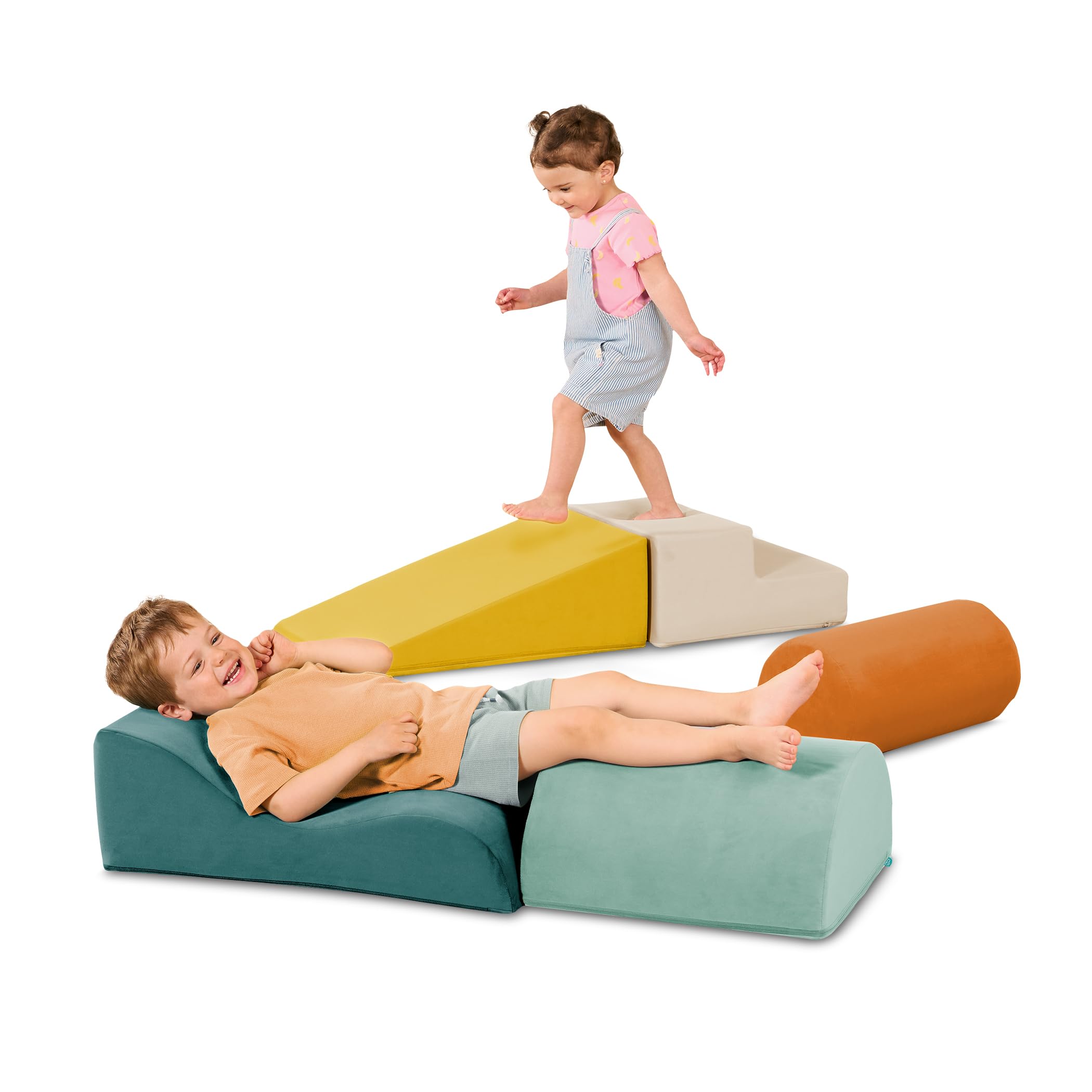 B. toys WonderShapes, Forme sensoriali in Schiuma da Arrampicata | Set da 5 con cilindro, rampa, scala, rampa ondulata e semicilindro; fodere rimovibili lavabili in lavatrice; 12+ mesi