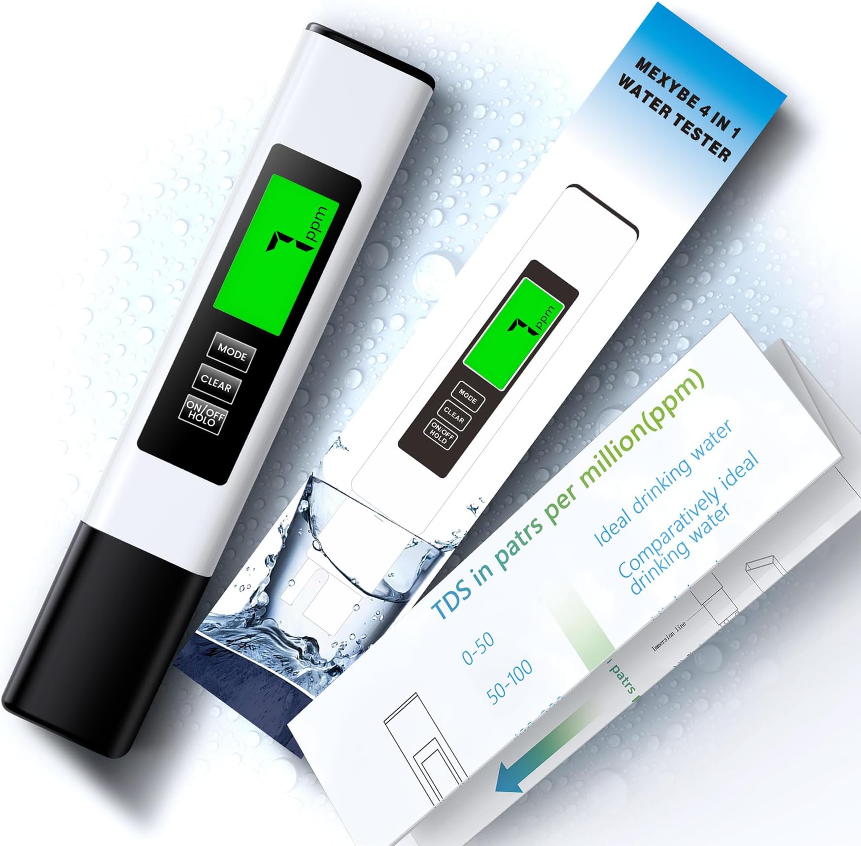 MEXYBE 2024 All-New 4 in 1 Tds Meter Digital Water Tester - Accurate and Reliable TDS EC & Temp(°C,°F) Meter - 0-9990ppm - Professional Testing for Drinking Water, RO/DI System, Aquariums etc