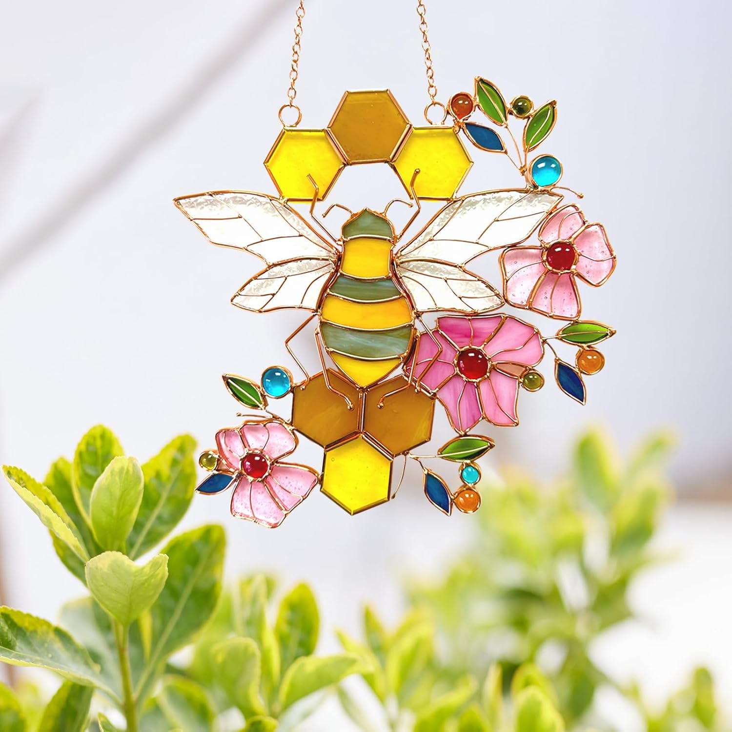 Bee Ornament Suncatcher Stained Glass Window Hangings Suncatcher for Window Gifts for Beelovers Mothers - Image 3
