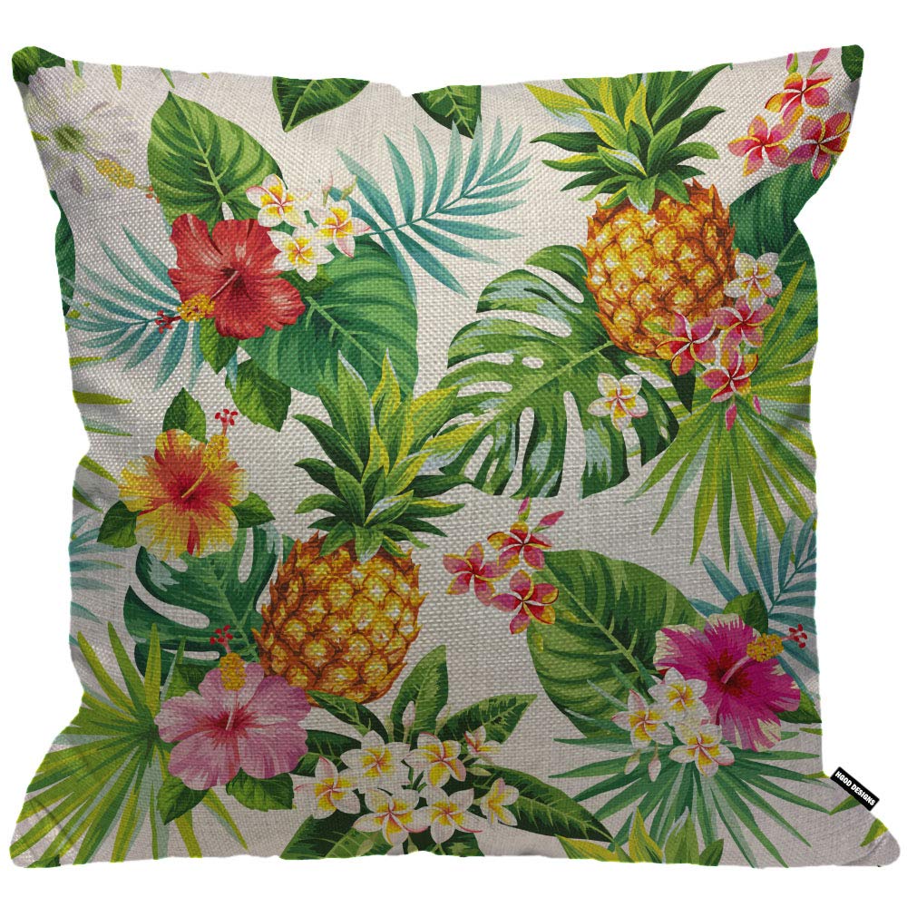 Hgod Designs Men's Multi 09 Cushion Cover Pineapples Palm Leaves And Flowers Throw Pillow Cover Home Decorative For /Wo Living Room Bedroom Sofa Chair 18X18 Inch Pillowcase