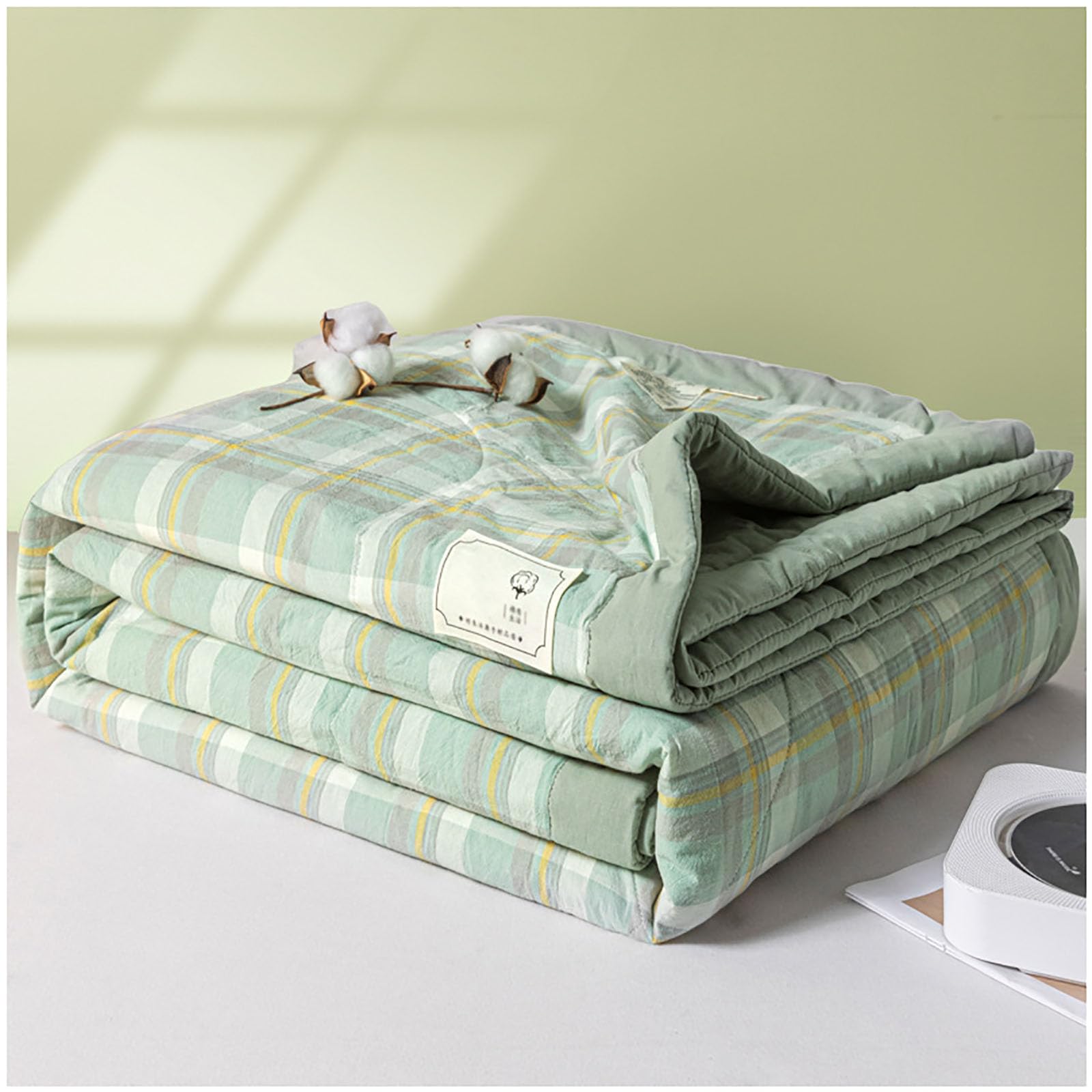Gofohimi O New Modern Air Condition Cotton Quilt - Lightweight Blanket Quilted Spring/Summer Thin Quilt Cotton Breathable Comforter Plaid Print Quilts Bedspread,,200X230cm