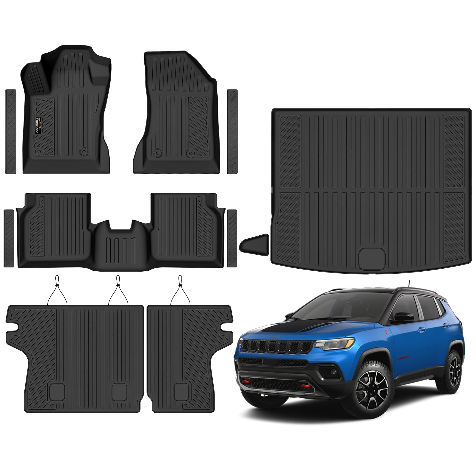 Floor Mats Custom Fit for Jeep Compass 2017-2025 2026 Trunk Mat with Backrest Mat All Weather TPE Rubber Cargo Liner Anti-Slip Full Set for Compass