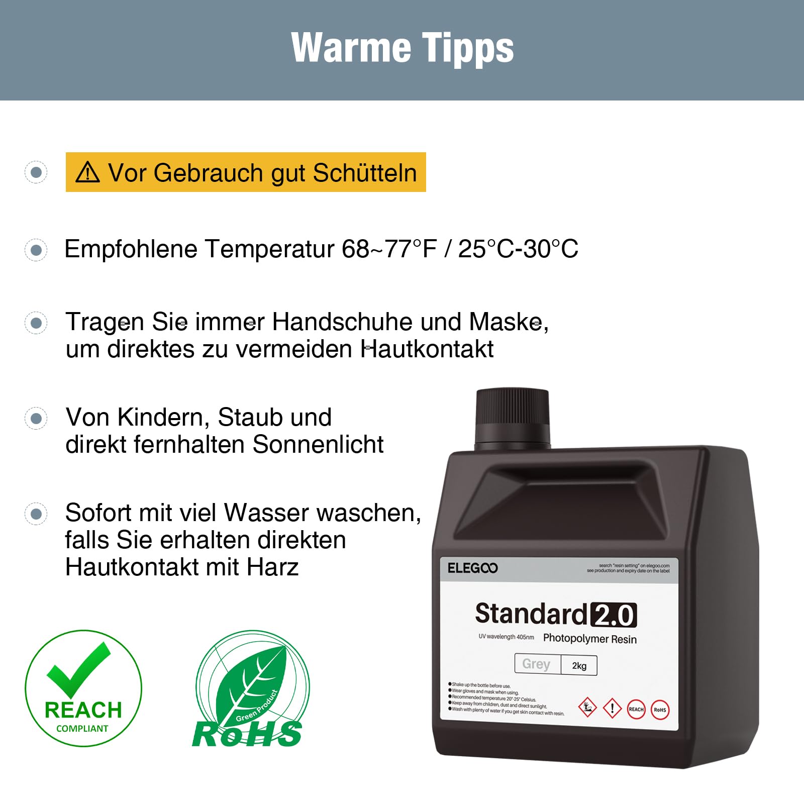ELEGOO Żywica LCD UV do drukarki 3D, 405nm standardowa żywica fotopolimerowa dla drukarek LCD/DLP 3D, małe kurczenie, wysoka dokładność 2 kg, przezroczysta