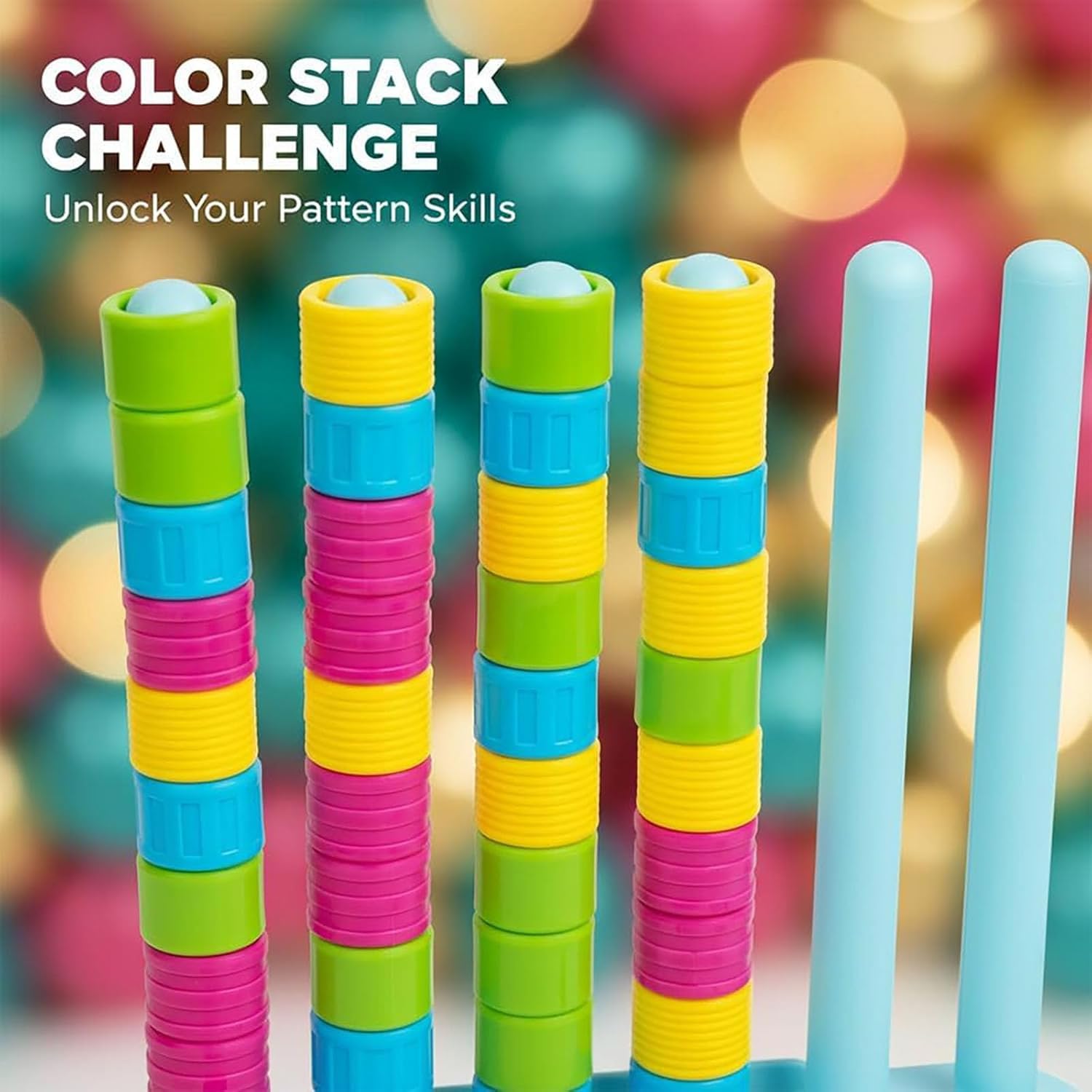 Wooden Color Match Challenge Game, Color Stack Challenge Game,Stacking Game for Family & Adults - Logical Thinking Puzzle with 60+ Challenges Speed & Strategy Game for Game Night - 2