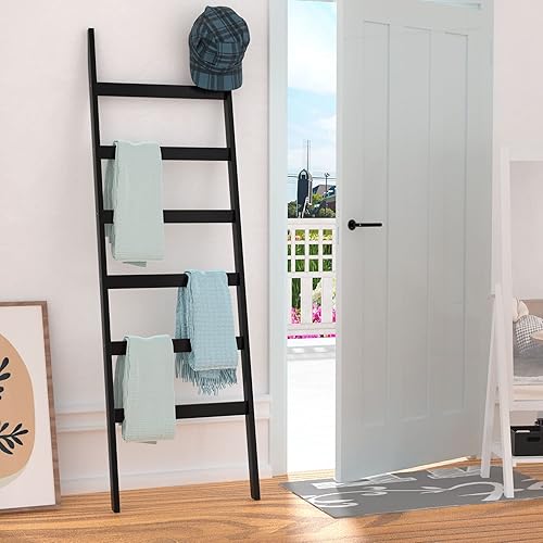 Miniatura 2 de ZHOMUD Escalera para mantas, soporte para mantas de 6 niveles, estante de manta de 68.9 pulgadas de alto, estante de escalera contra la pared,