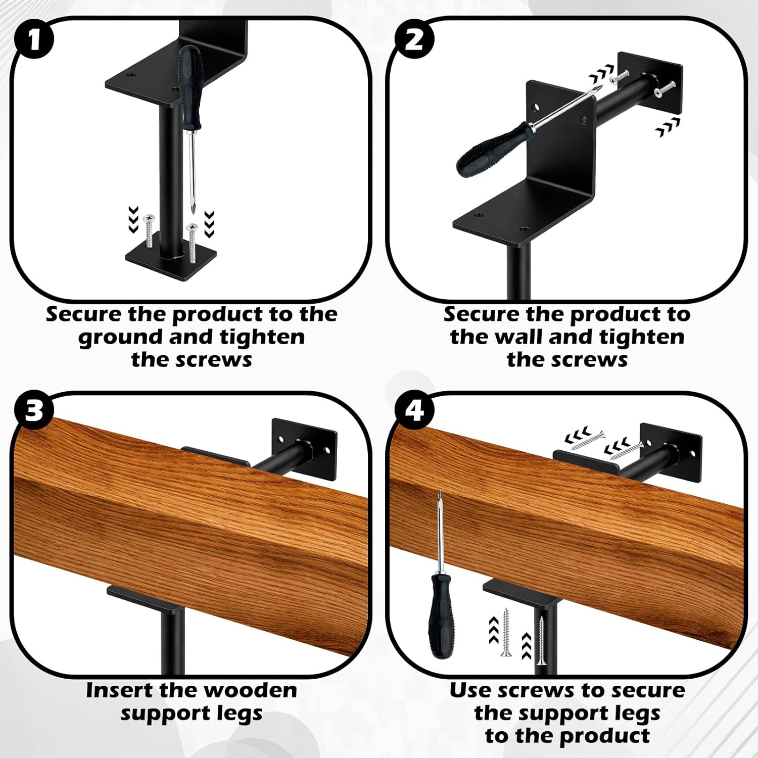 4 Pcs Bar Foot Rail Brackets Black Stainless Steel Foot Rail Kit with Screw for 3" Od Legs Dual Support Feet Railing Rest for Bar Counter Rectangular Tube Railing
