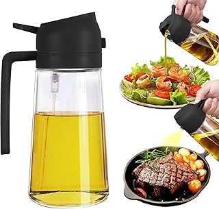Misamo Enterprise Glass Oil Sprayer and Dispenser Bottle, 500ml Capacity, 2-in-1 Design, Black