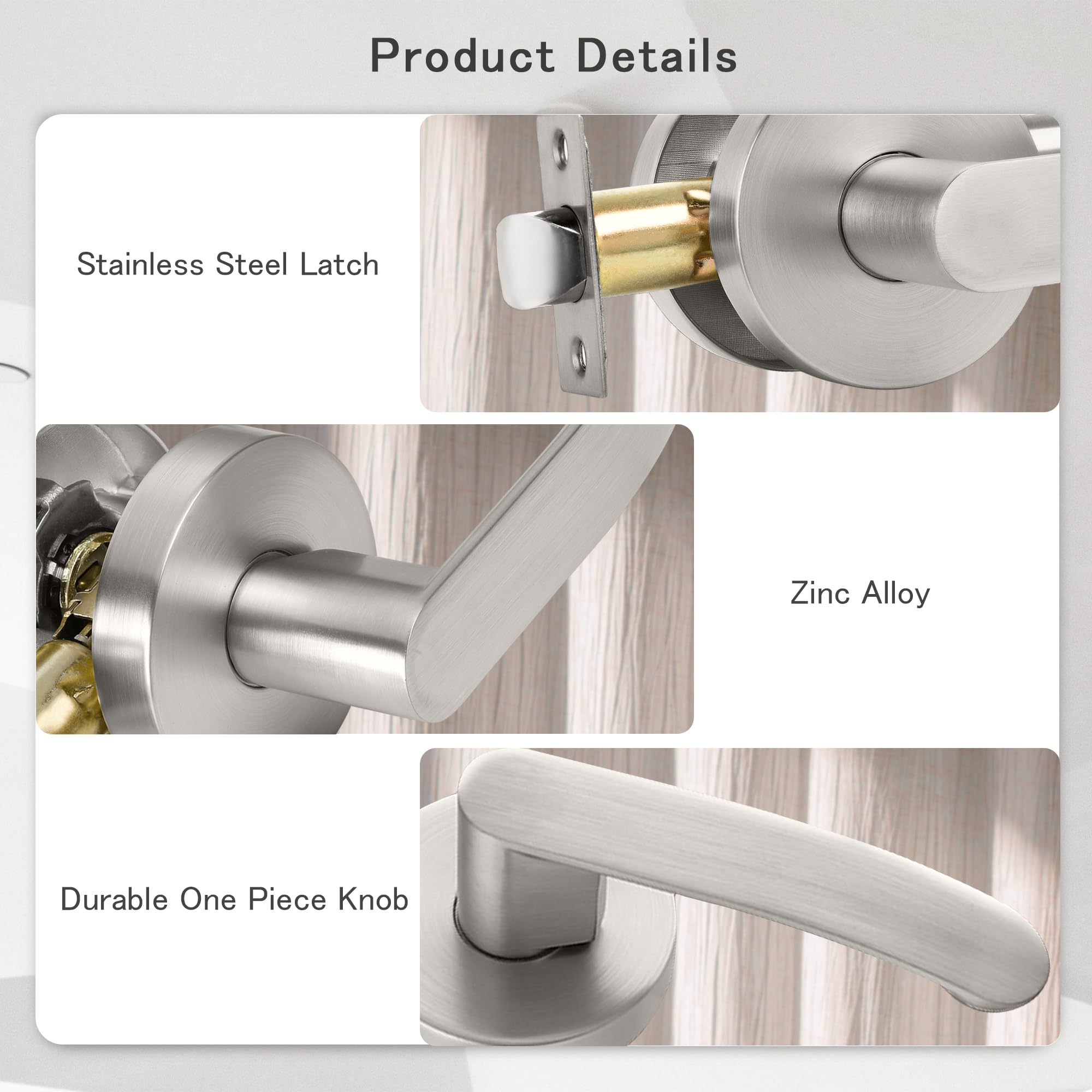 HOSOM 2-Pack Passage Door Handles - Satin Nickel, No Lock, Wave Design For Hallway & Closet - View #11