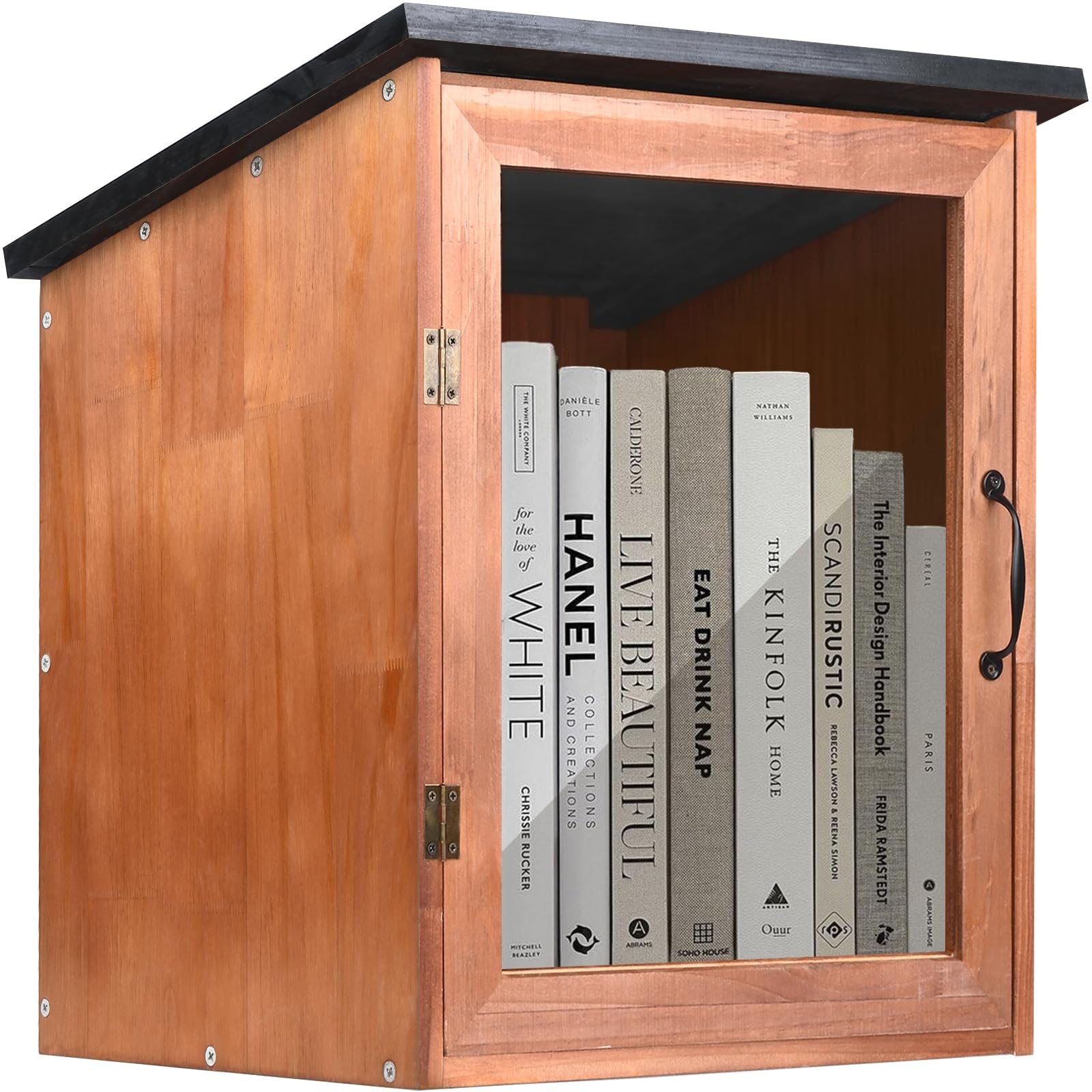 Favonuovy Little Library Box Outdoor Book Storage Box Small Wood Free Library Cabinet for Neighborhoods Community School Camp Yard Sharing and Exchanging Literature and Newspapers