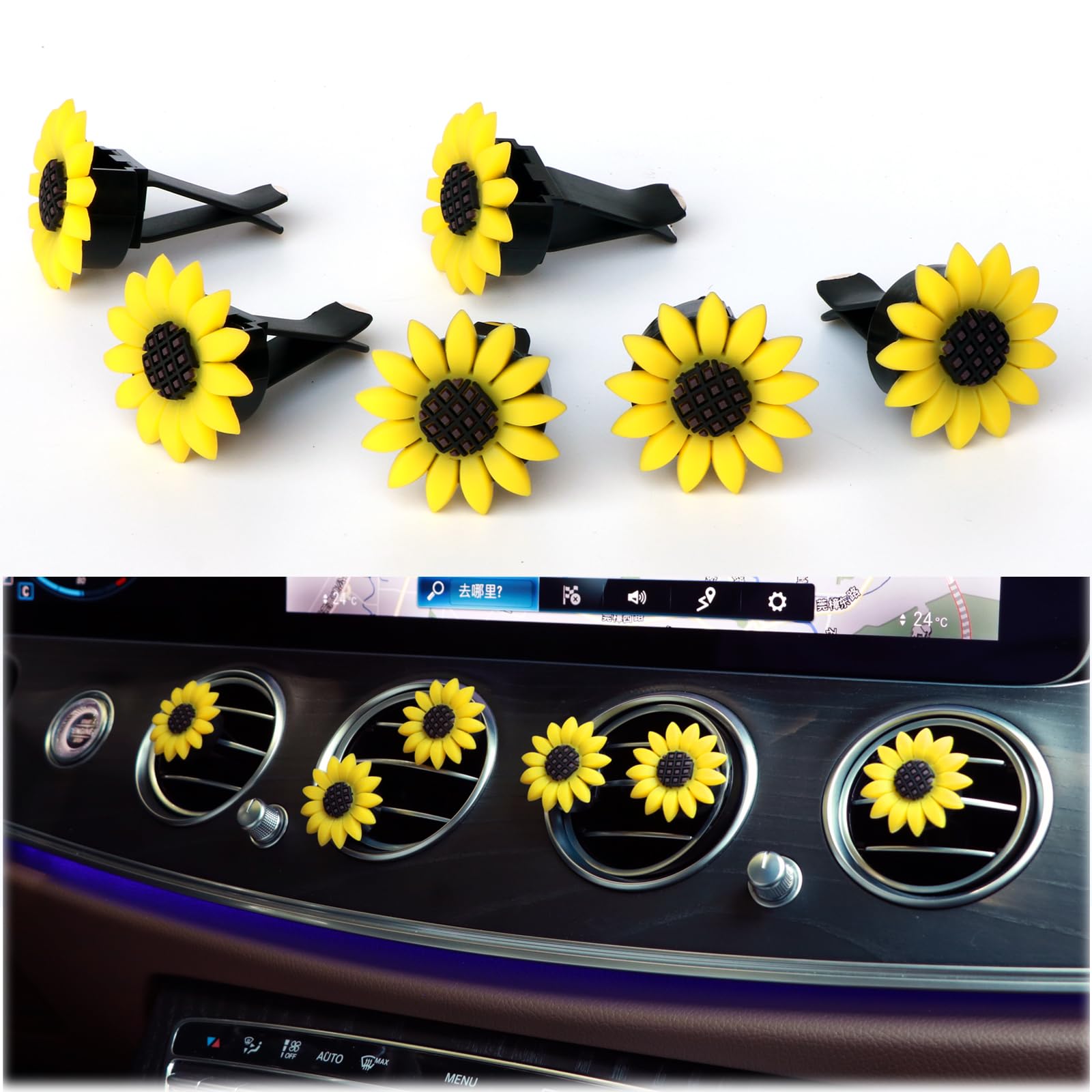 Air Vent Clip Sunflower Air Freshener Set Cute Sun Flower Car Accessories Gifts for Women 6pcs