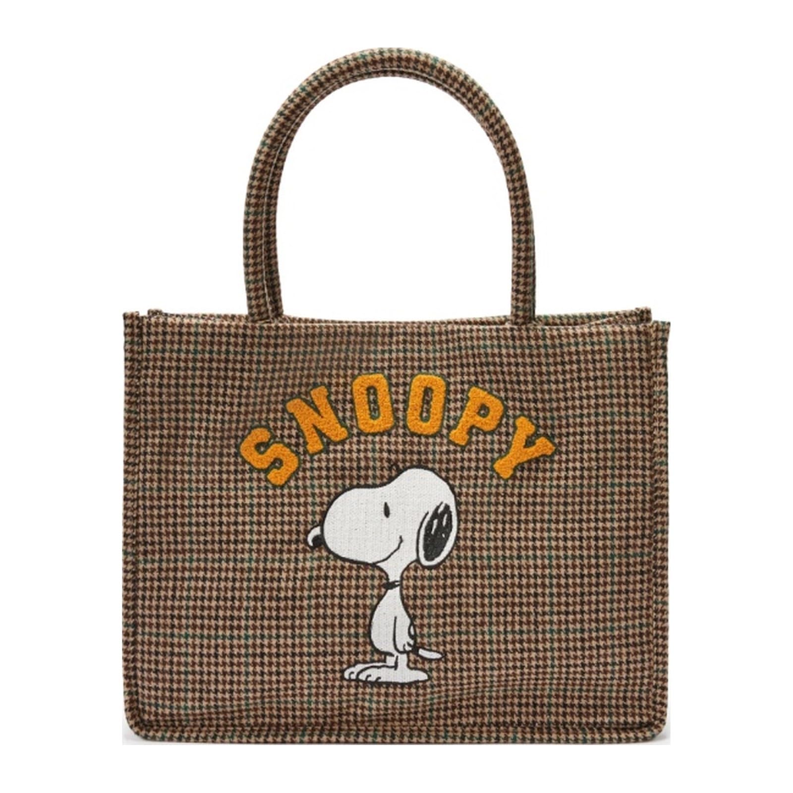 CODELLO SHOPPER 62C0025 POLYESTER/WOOL CHECK SNOOPY beige-40X30X14CM