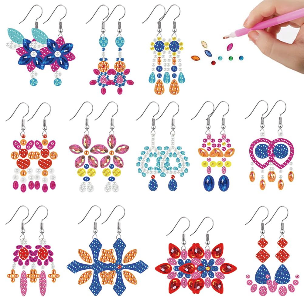 beinkmake 12 Pairs Vintage Floral Diamond Painted Earrings 5D Earring Making Kit Boho Flower Tassel Jewelry DIY Diamond Art Earring Kit for Adults Craft Unique Handmade Gifts