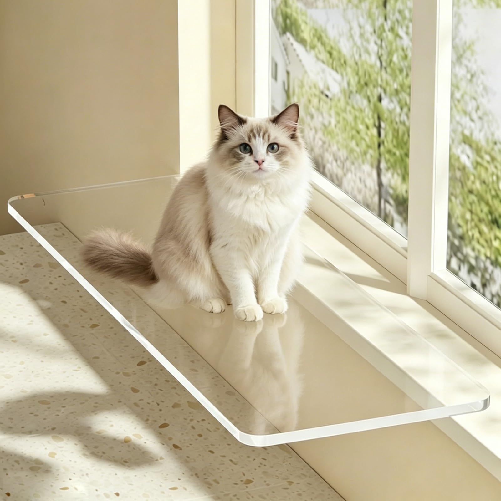Clear Acrylic Window Sill Extender for Cat Perch, Expand Space Window Ledge Extender Without Drilling, Bathroom and Kitchen Storage Organizer Rack(W39xD6in/100x15cm)