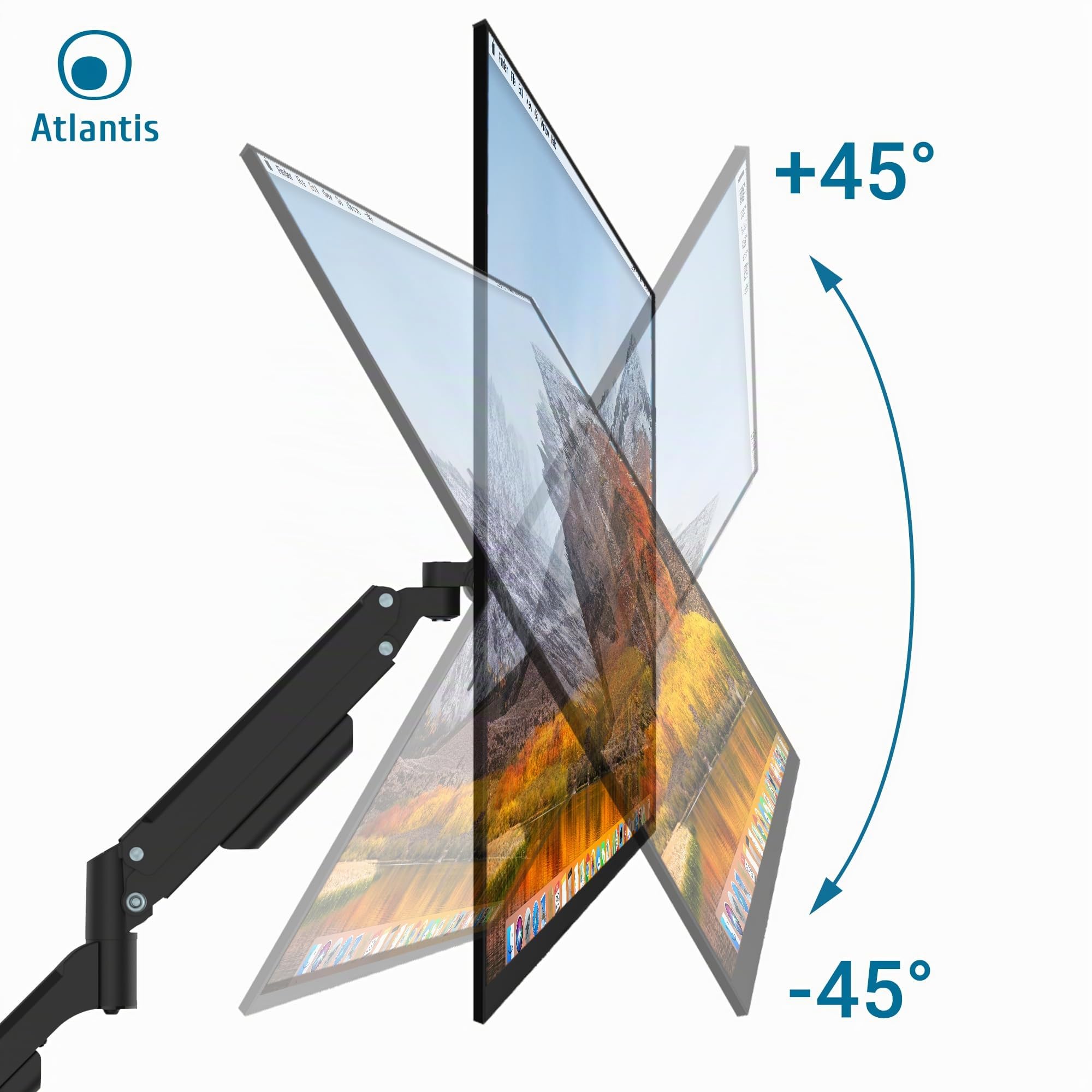 Atlantis P022-D306ASN GAS Lift Supporto e Braccio per Monitor PC singolo da 13" a 32",Max 8Kg. Altezza regolabile, snodabile. Inclinaz +/- 45°, Pivot +/- 180°, Rotaz 360° e Giro 180°. Vesa 75/100.