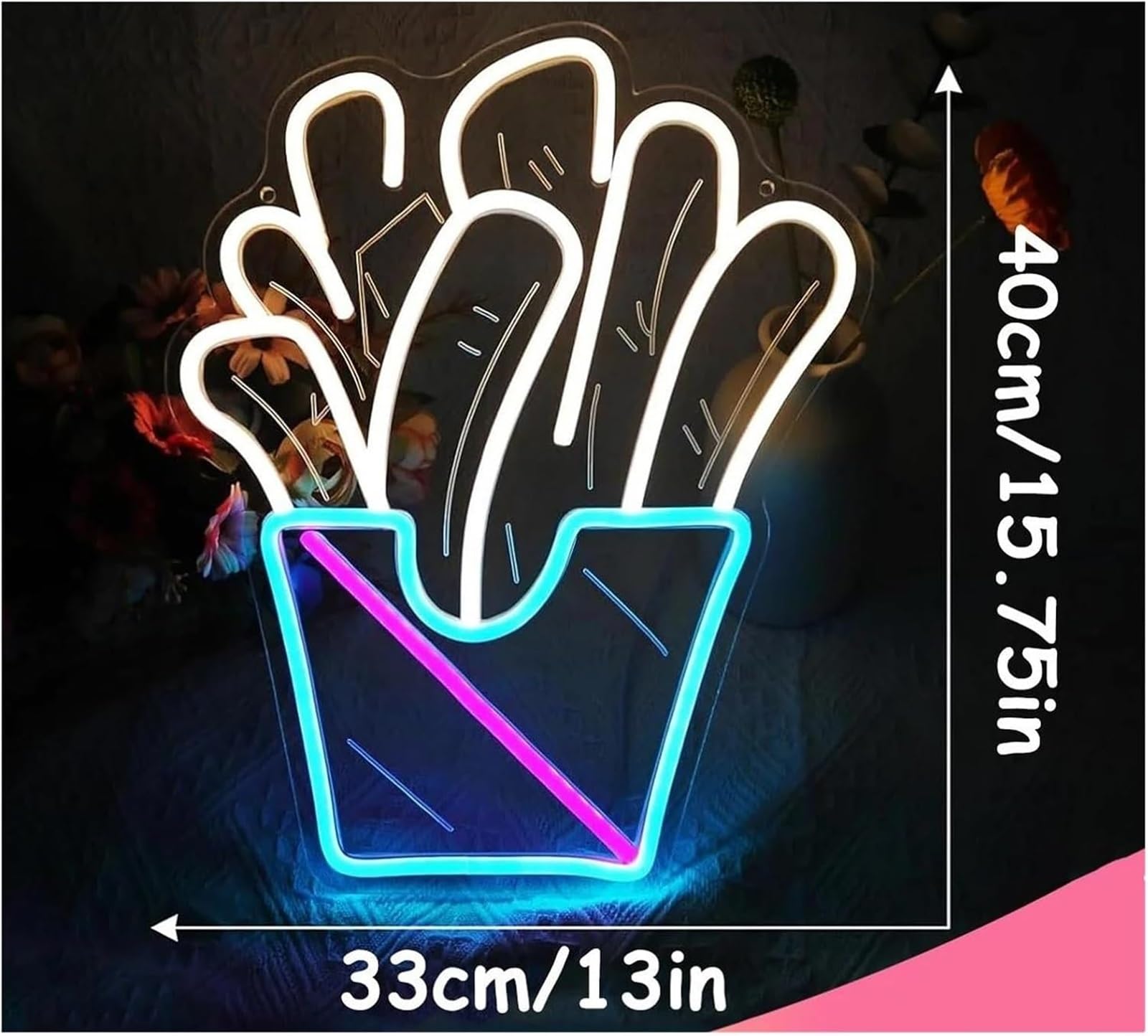 Lampada al neon Per insegne al neon, decorazioni murali con patatine fritte per cinema, fast food, 40x33 cm