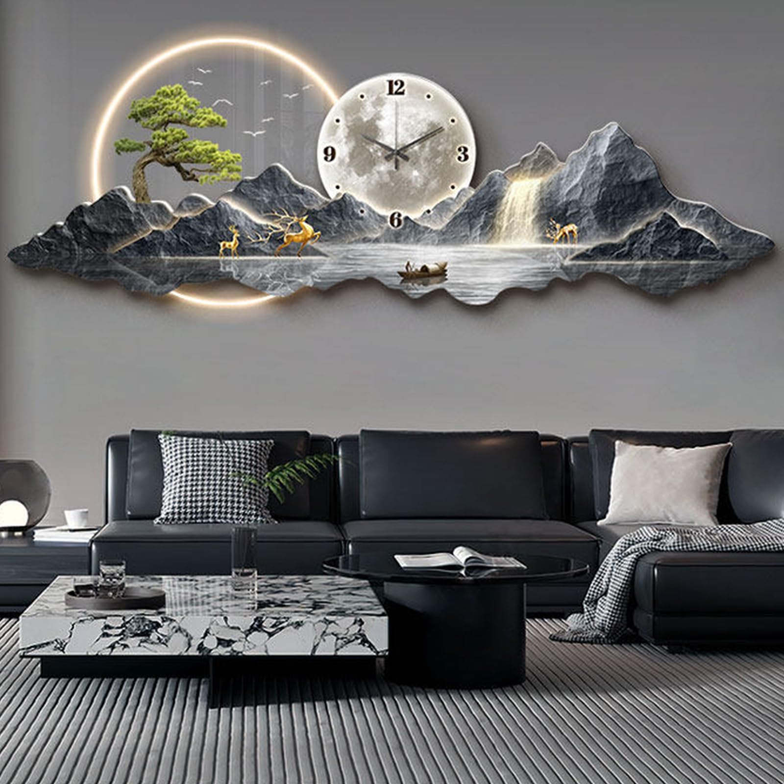 Reloj de pared 3D, reloj decorativo silencioso con luz para el hogar, oficina, baño, cocina, dormitorio, escuela, diseño grande y elegante