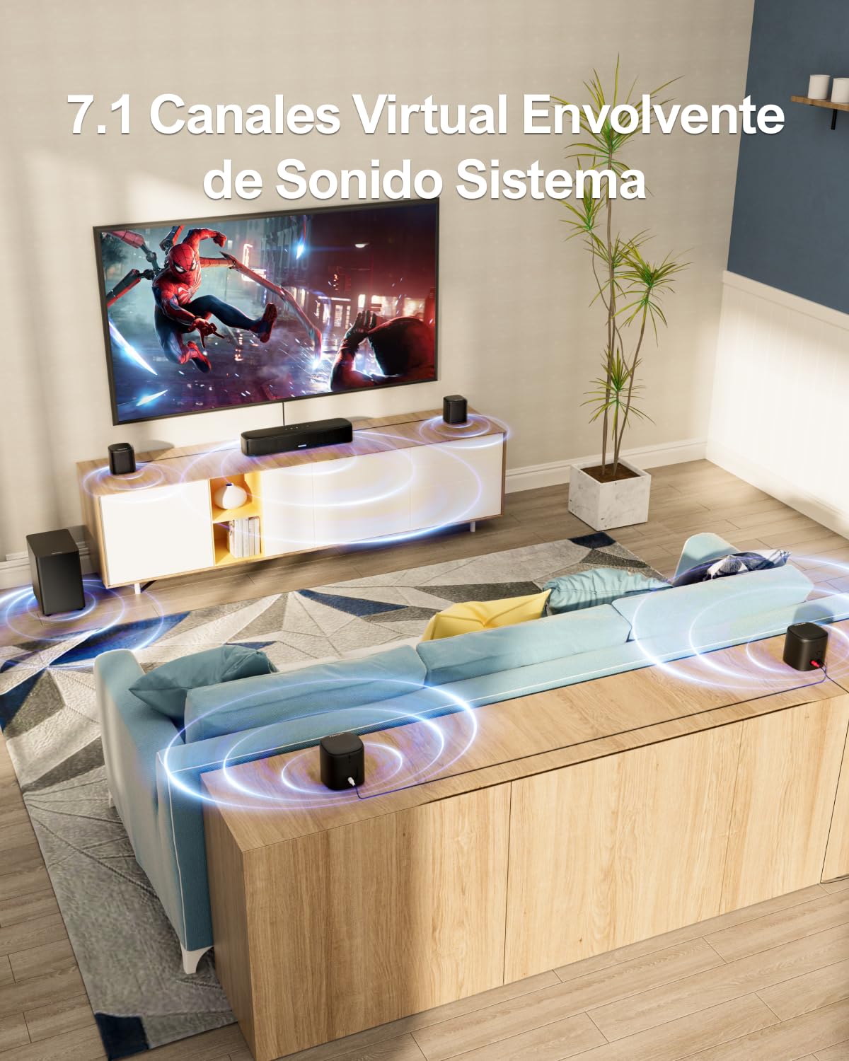 ULTIMEA 7.1 Barra de Sonido TV, Barra de Sonido Sistema de Sonido Envolvente Virtual con Subwoofer, 4 Altavoces Surround, Potencia Pico 330W, Control por Aplicación, Opt/AUX, Aura A40