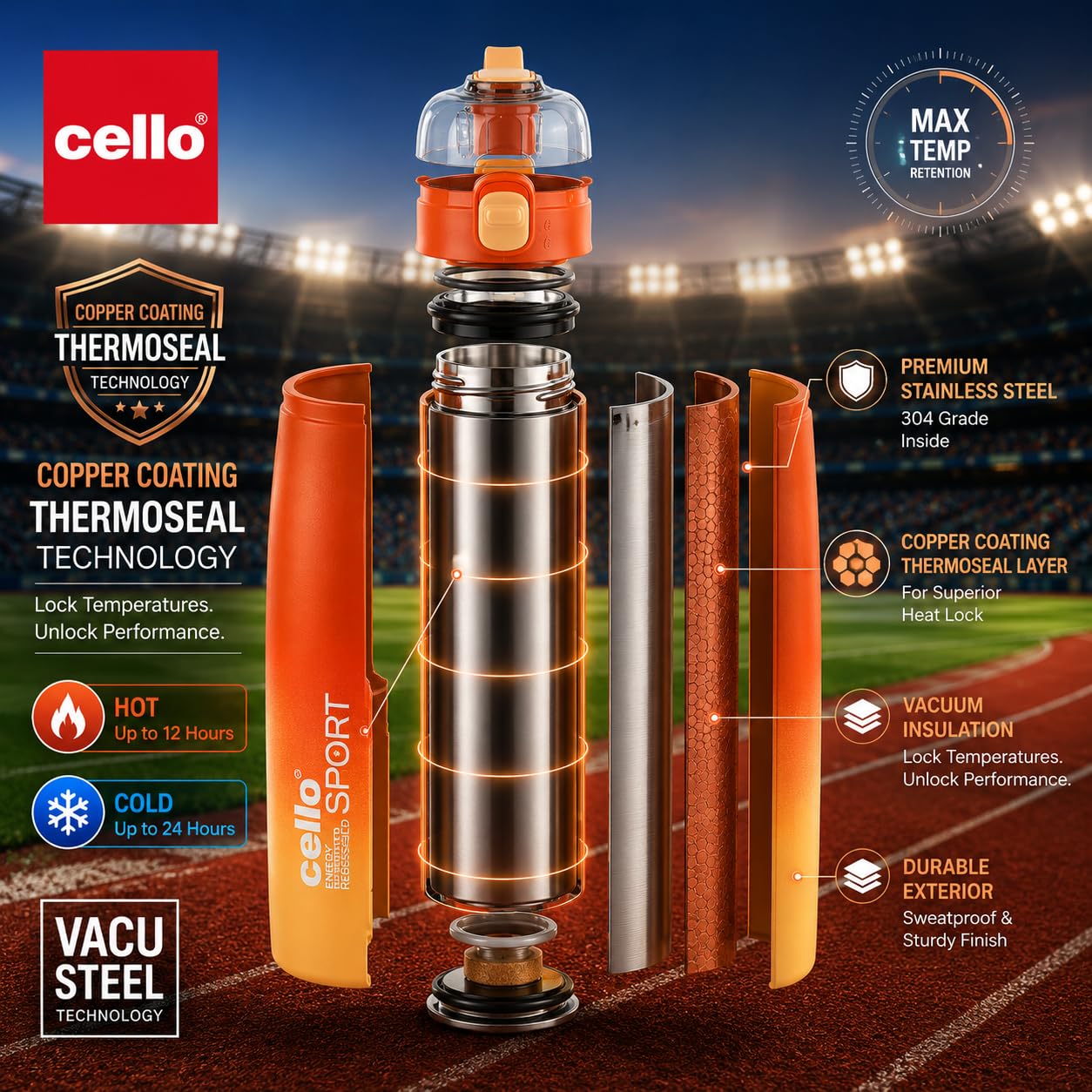 Cello Nova Stainless Steel Flask - Hot & Cold -8